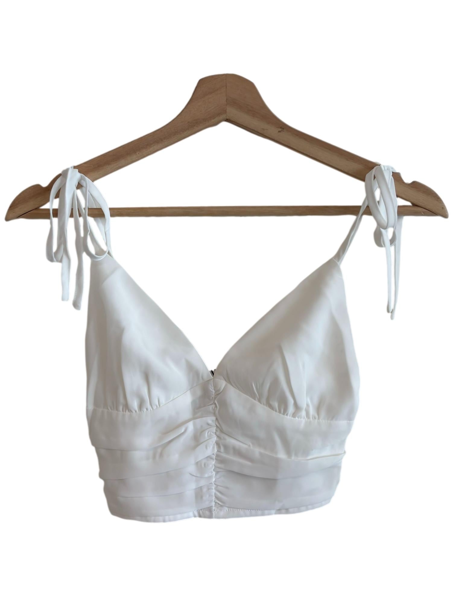 Pure White Deep V Tie Strap Crop Top