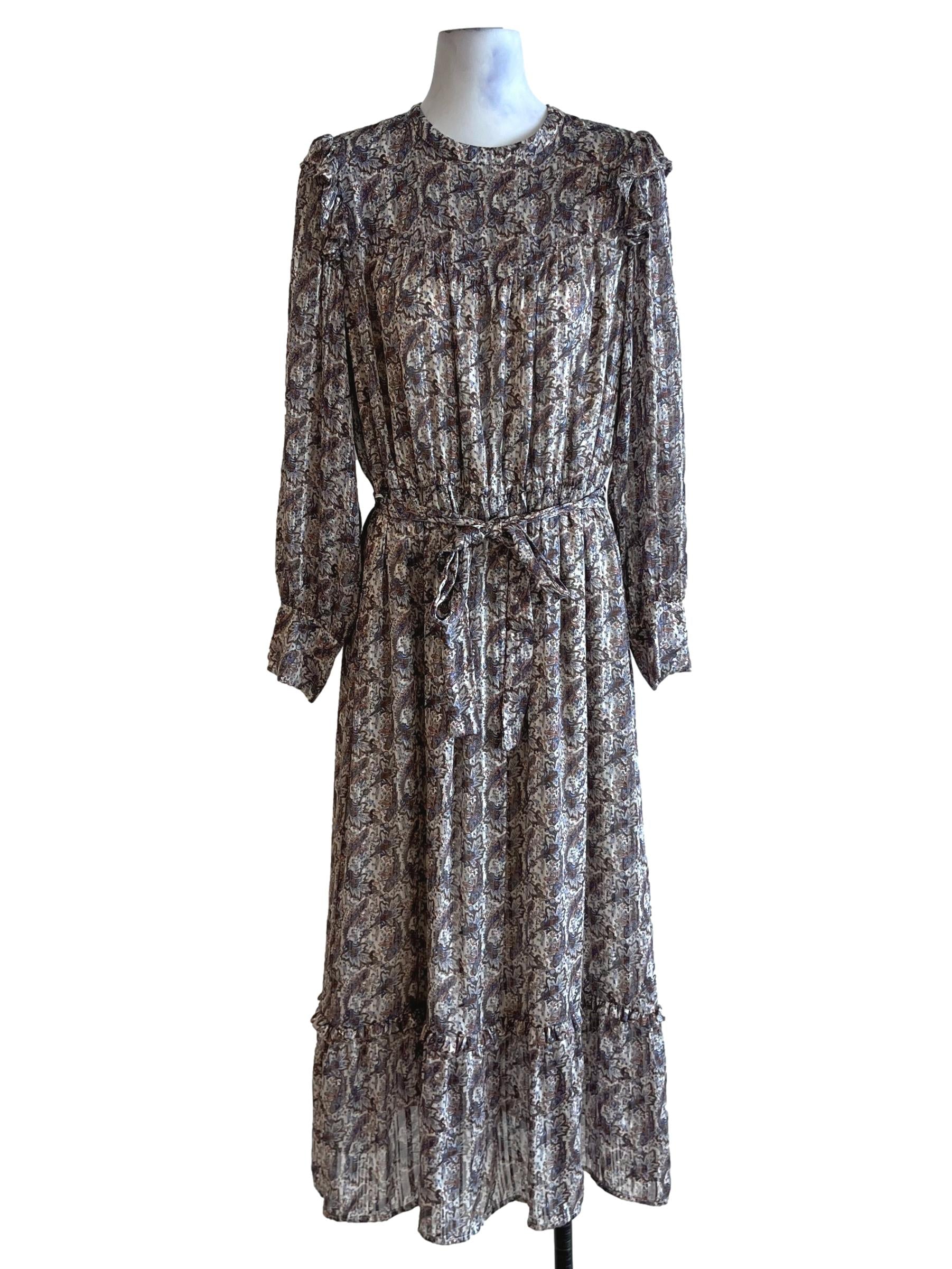 Brown Beige Pattern Empire Dress