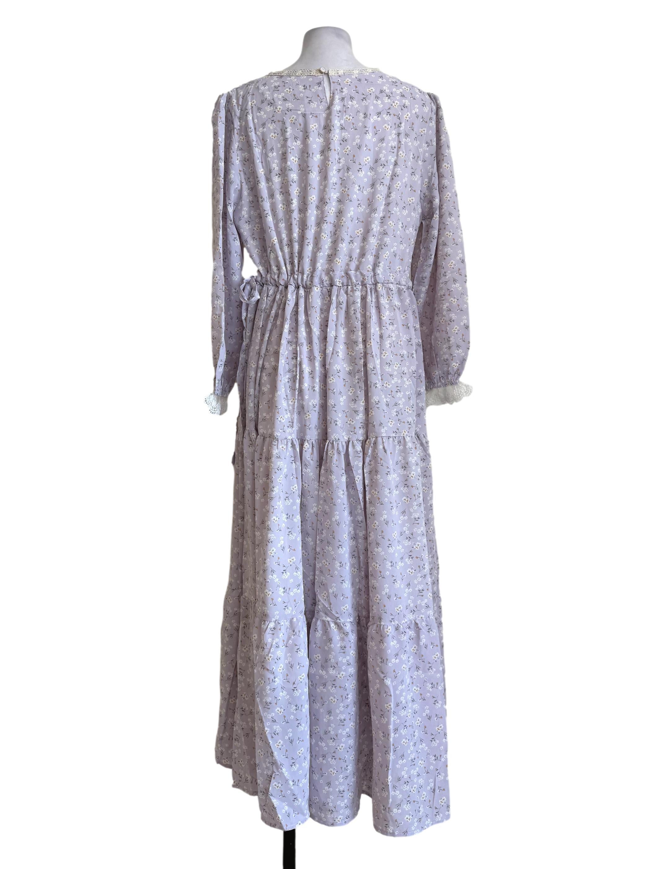 Pale Yam Purple With Floral Motif Long Sleeve Dress