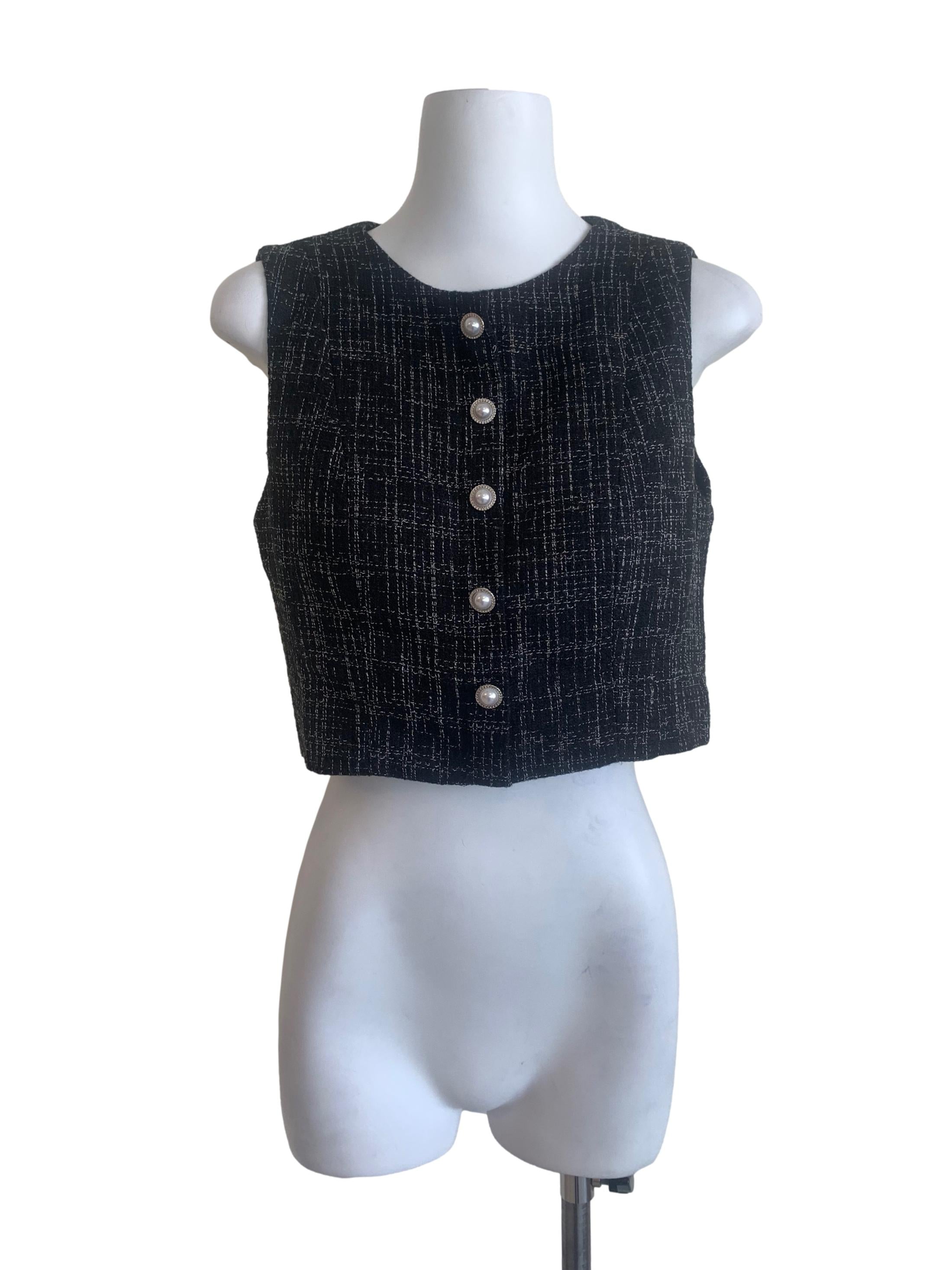 Charcoal Black Tweed Top