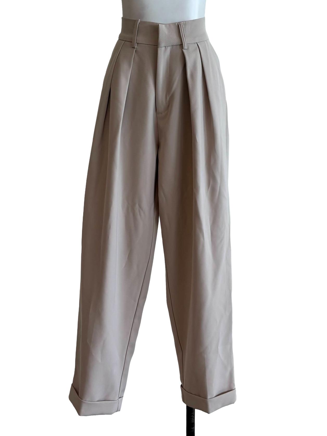 Eggshell Pleated Straight Pants