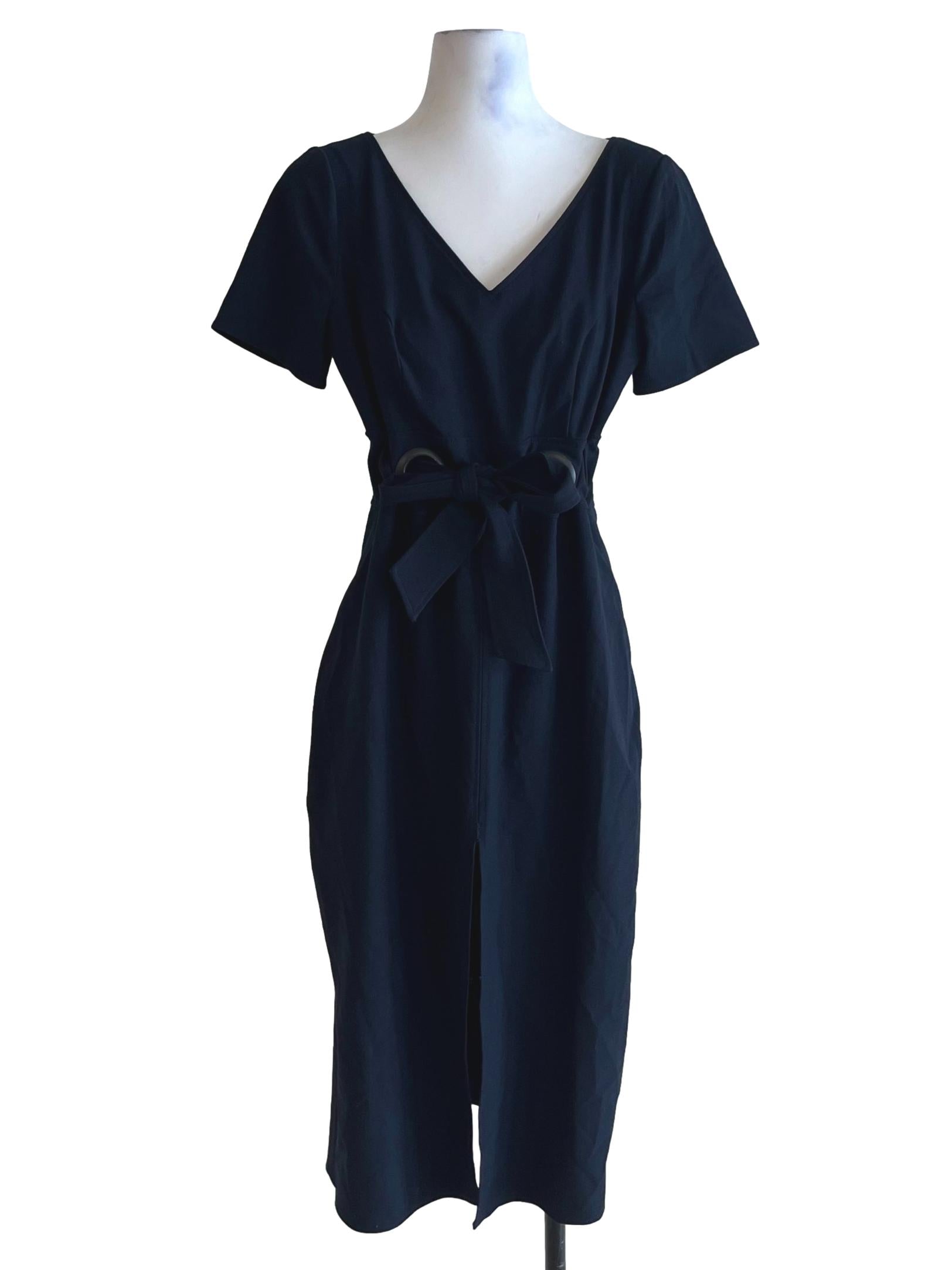 Navy Blue V-Neckline Empire Dress