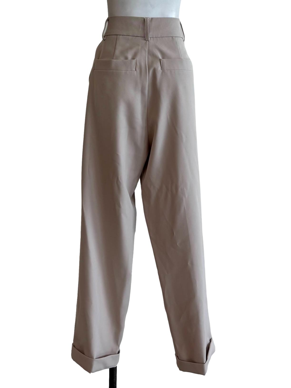 Eggshell Pleated Straight Pants