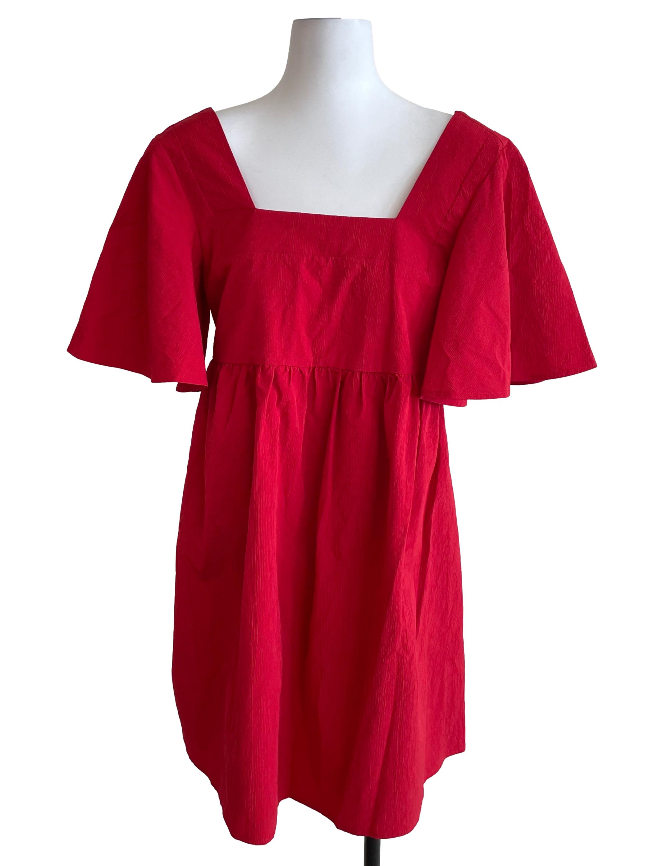 Apple Red Butterfly Sleeves Babydoll Dress