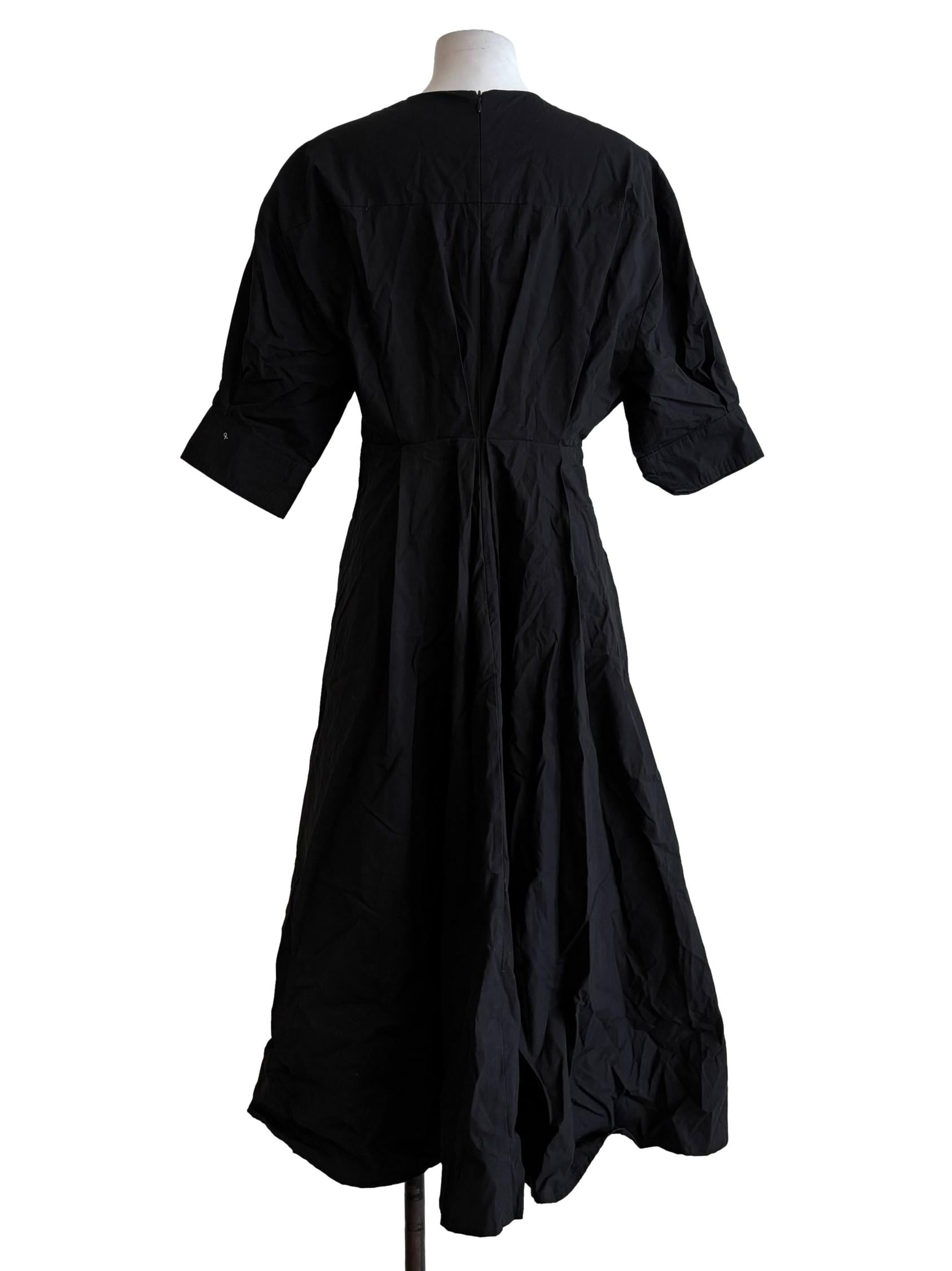 Jet Black Surplice Cotton A-Line Dress