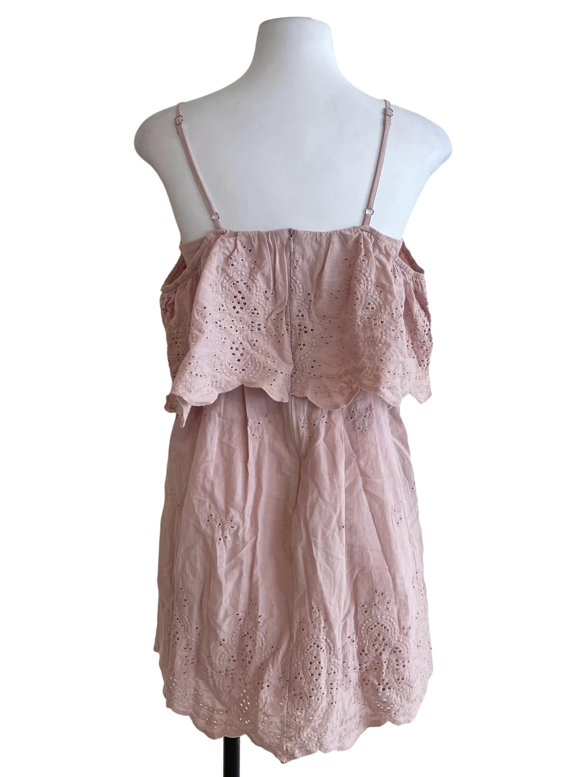 Crepe Pink Lacey Off Shoulder Bouffont Dress