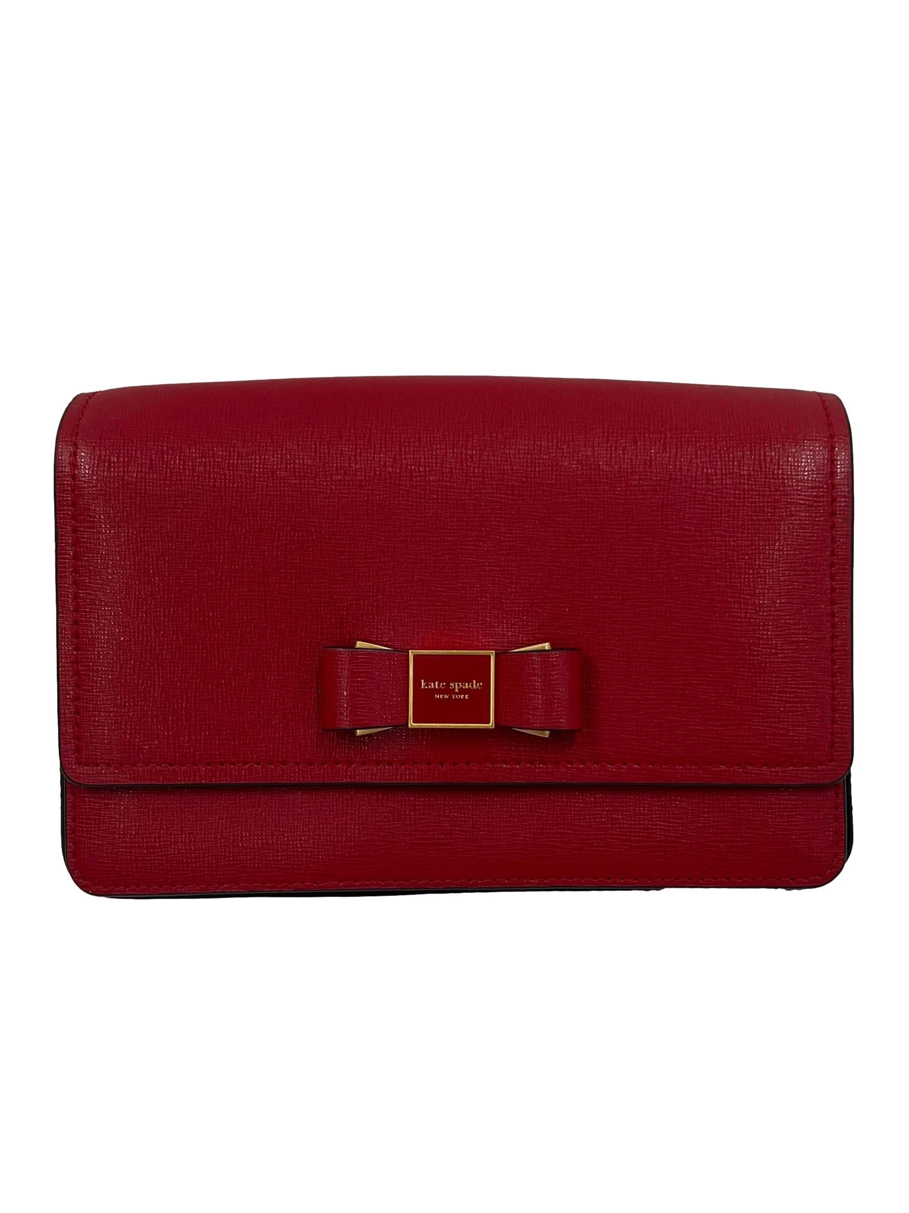 Red Morgan Bow Embellished Flap Chain Wallet