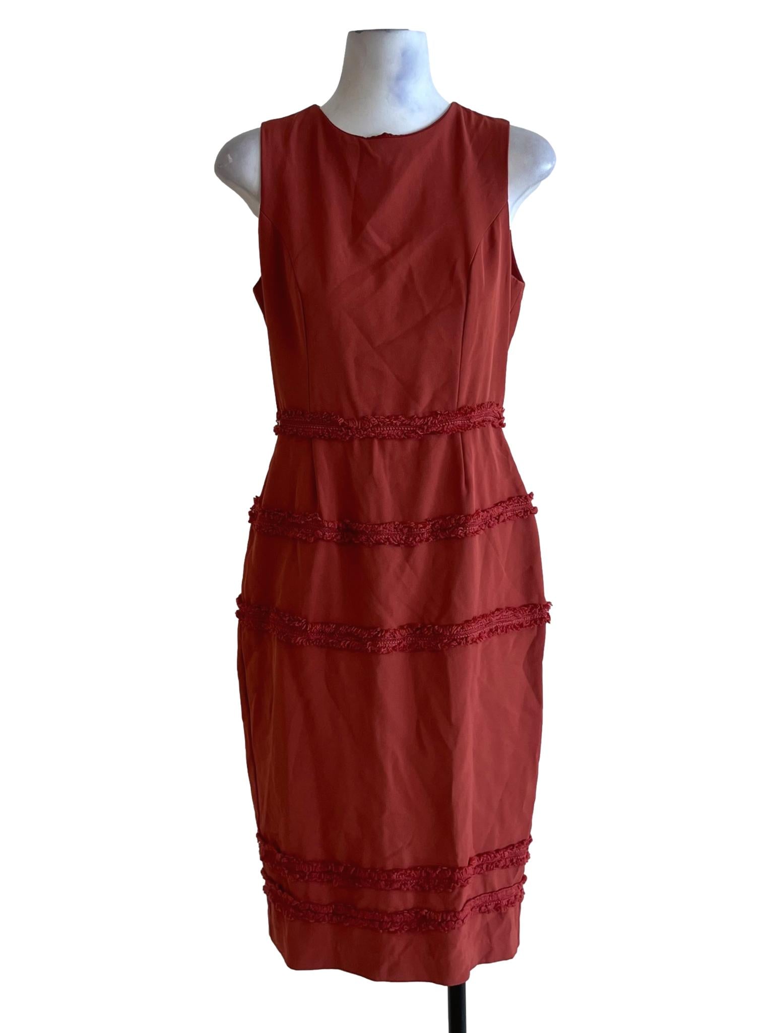 Amber Orange Jewel Neckline A-Line Dress