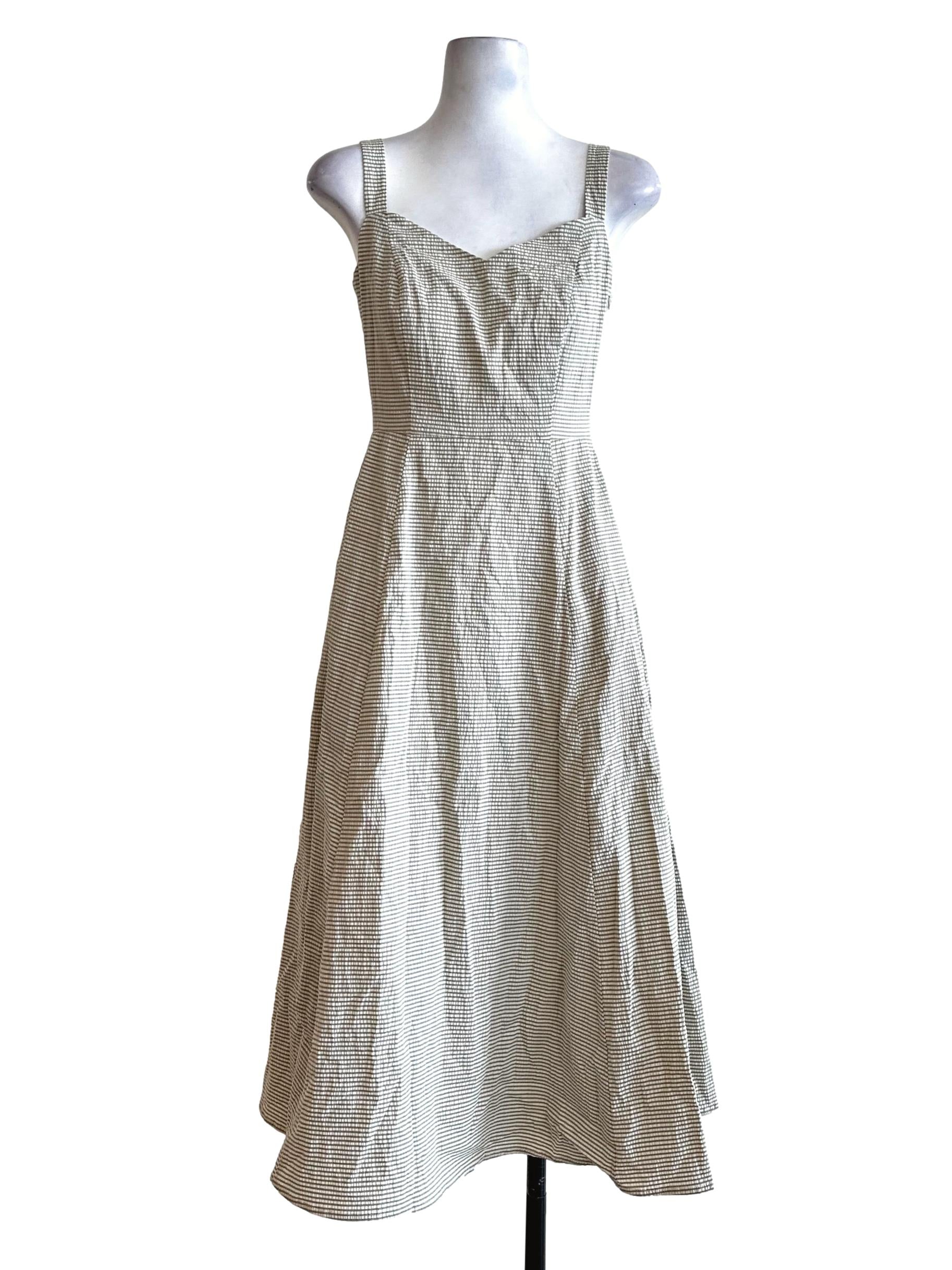 Green Textured Stripes Dress OSN