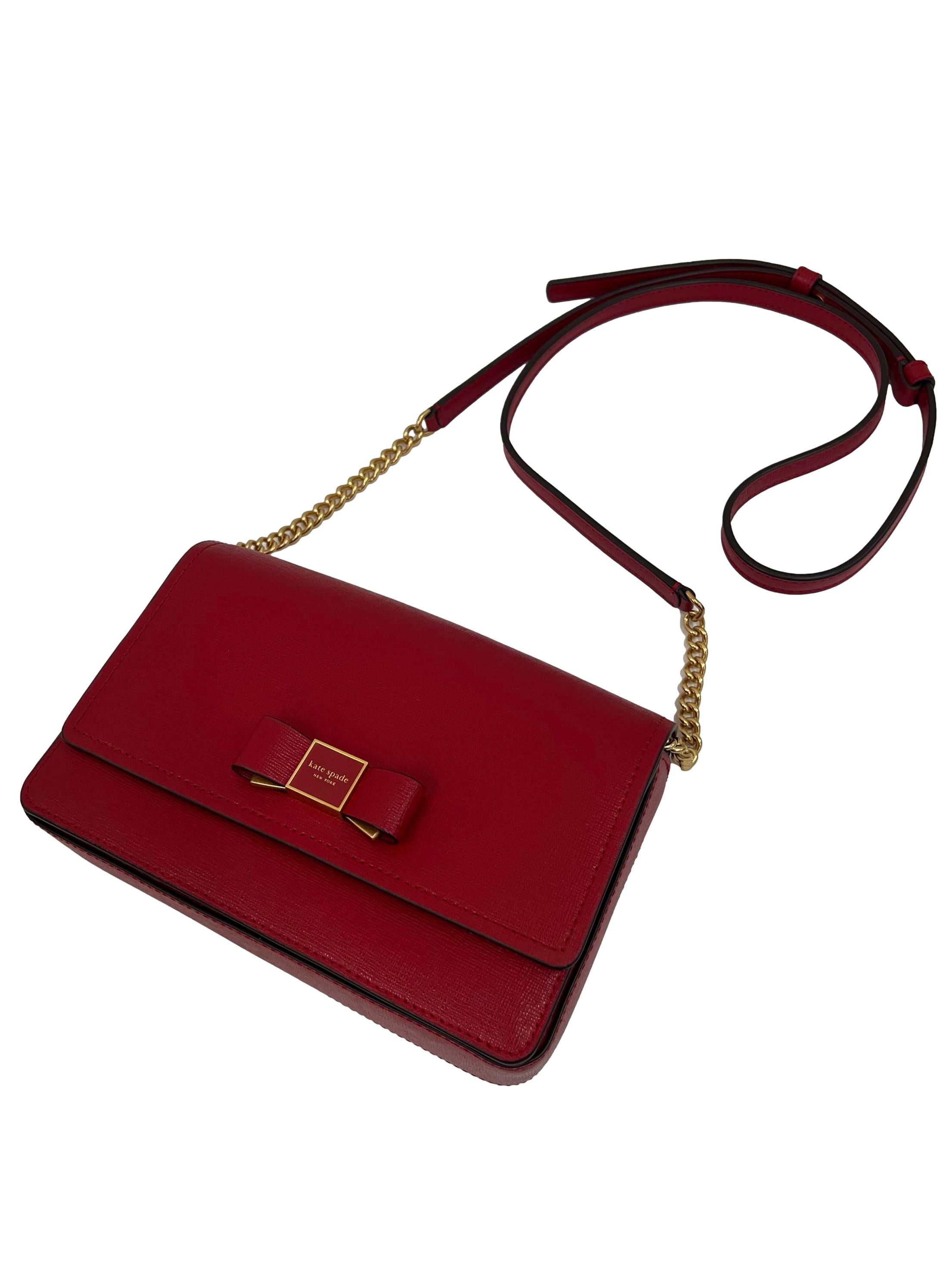 Red Morgan Bow Embellished Flap Chain Wallet