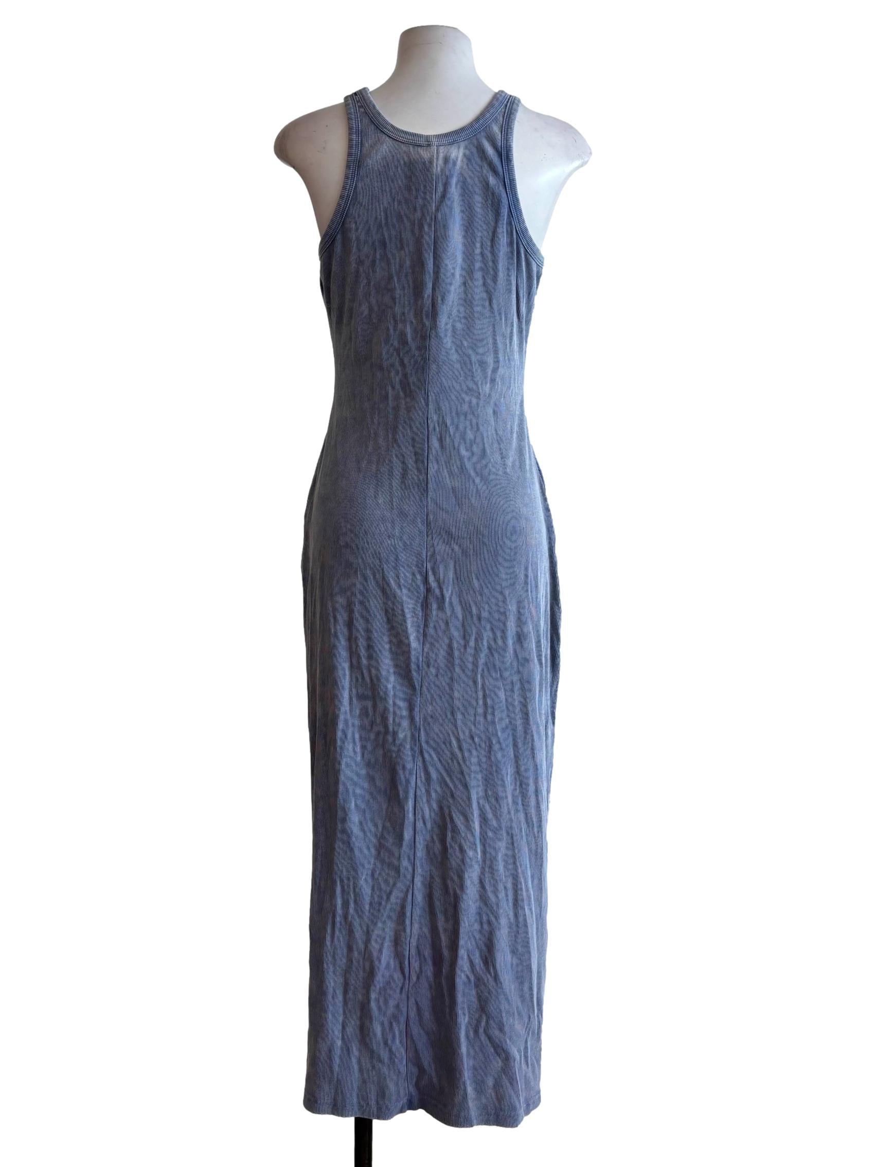 Greyish Blue Sleeveless Ribbed Dress