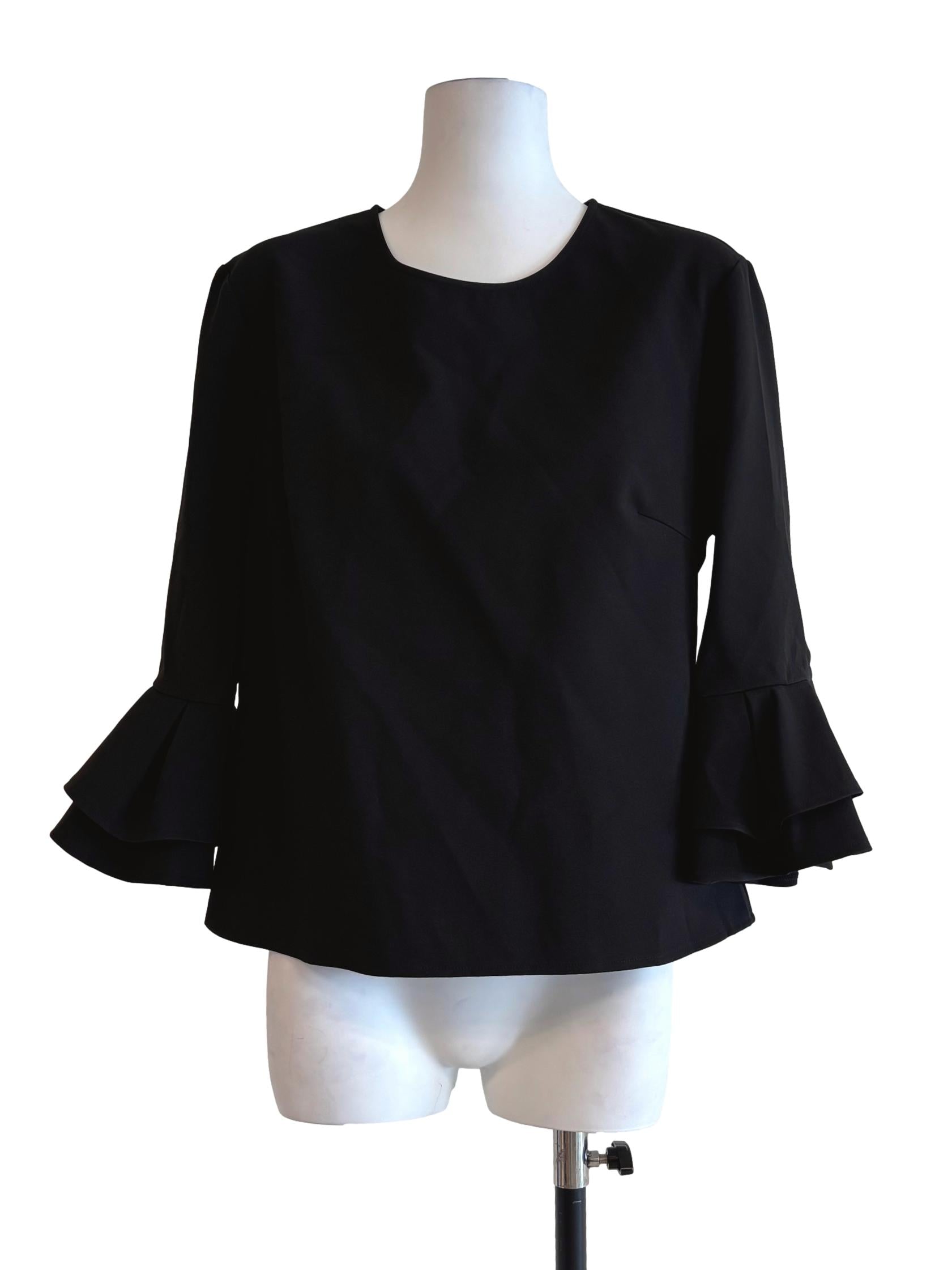 Rich Black Bell Sleeve Blouse LB