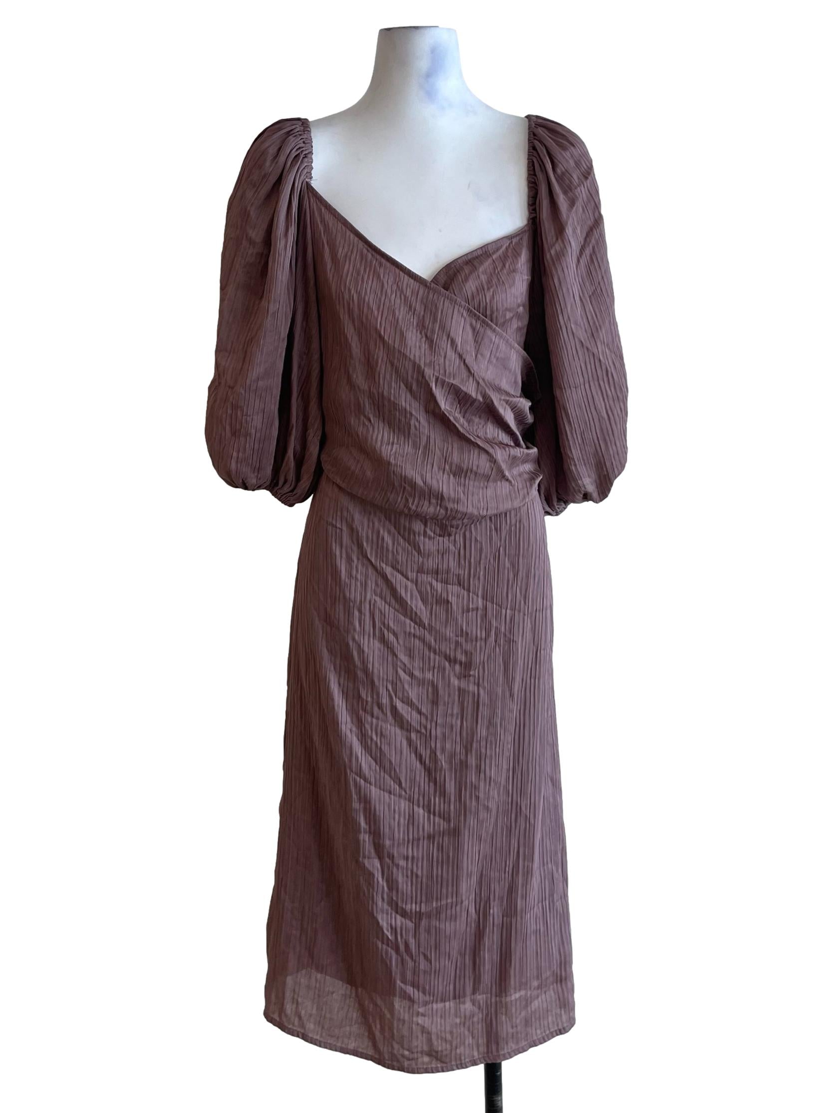 Mauve Purple Pleated Empire Dress
