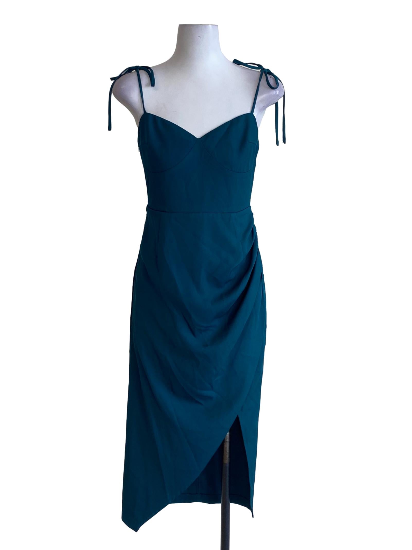 Ocean Blue Tie Strap Triangle Slit Sweetheart Dress