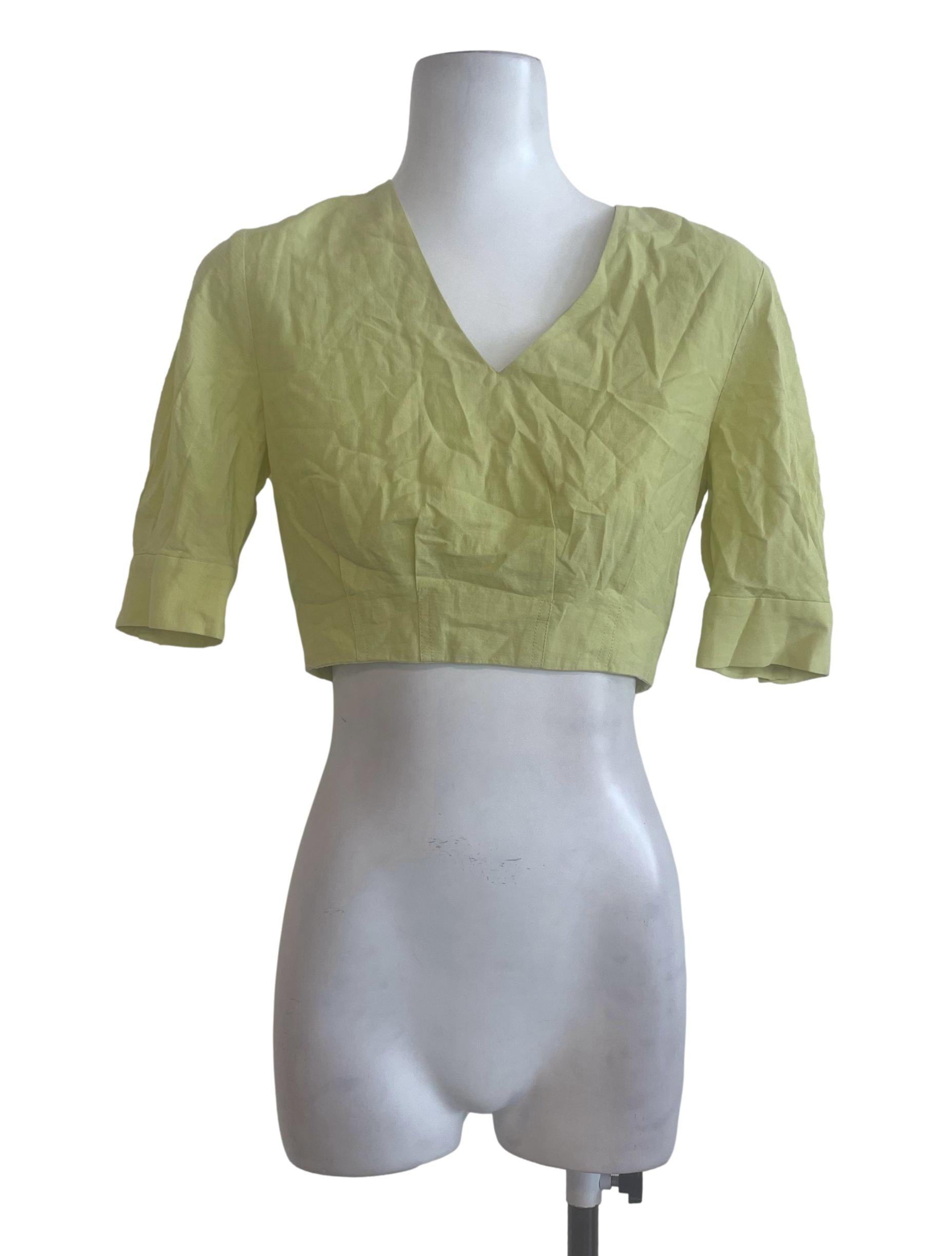 Bright Highlight Green V Neck Crop Top OSN