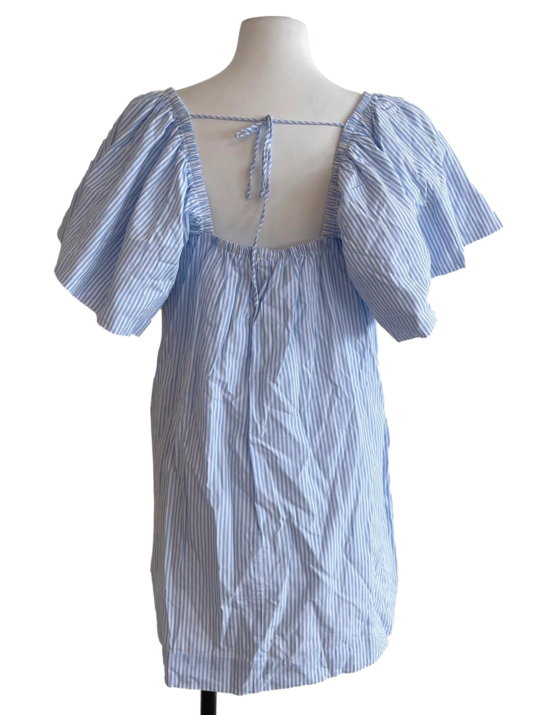 Baby Blue Bengal Stripes Cap Sleeves Dress