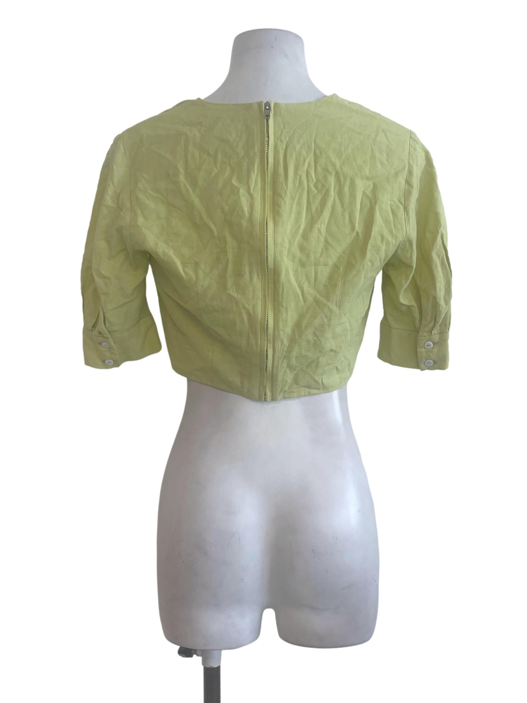 Bright Highlight Green V Neck Crop Top OSN