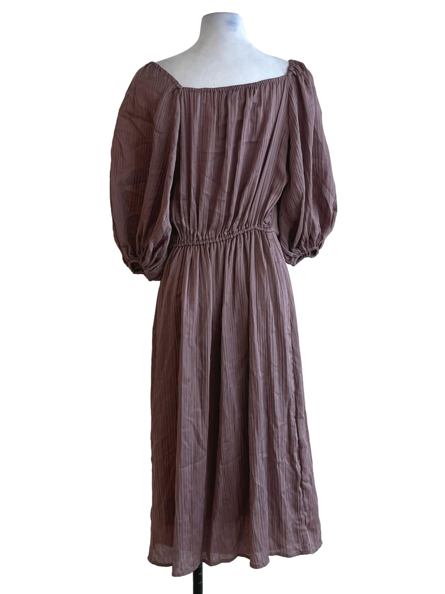 Mauve Purple Pleated Empire Dress