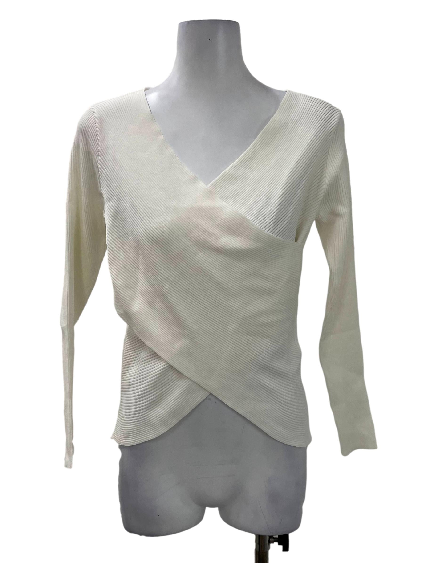 White Overlap Ribbed Top