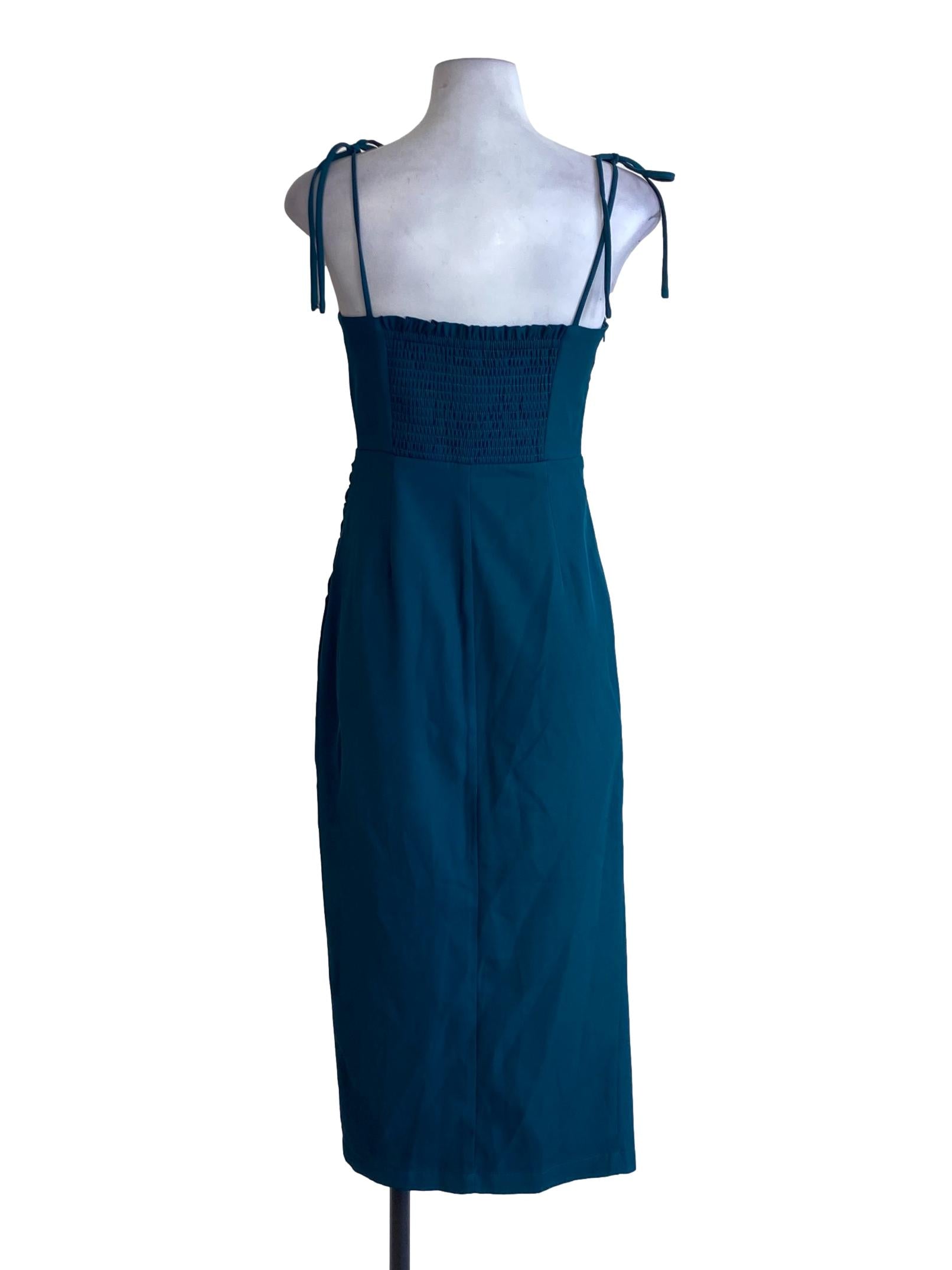 Ocean Blue Tie Strap Triangle Slit Sweetheart Dress