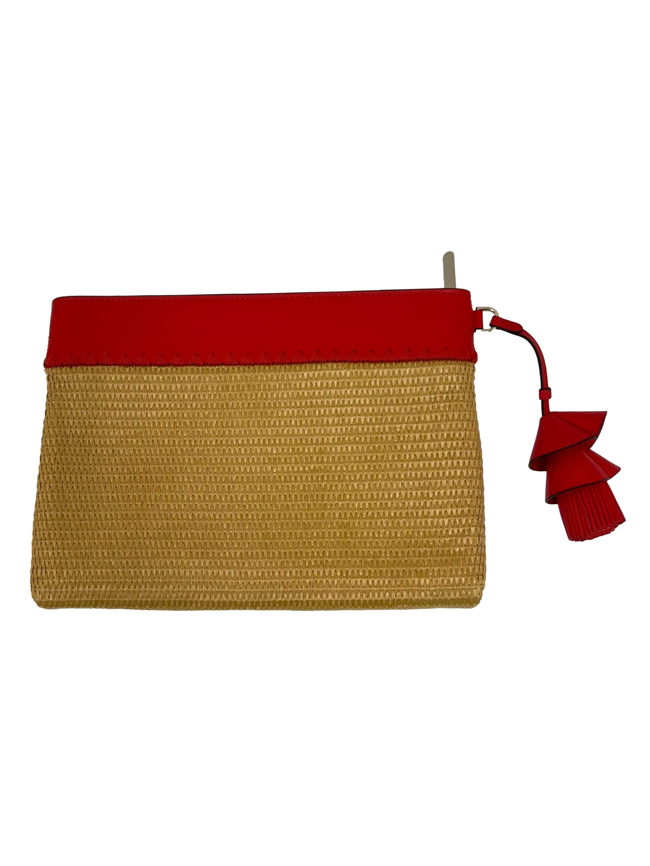 Red Roma Embellished Tomato Straw Clutch