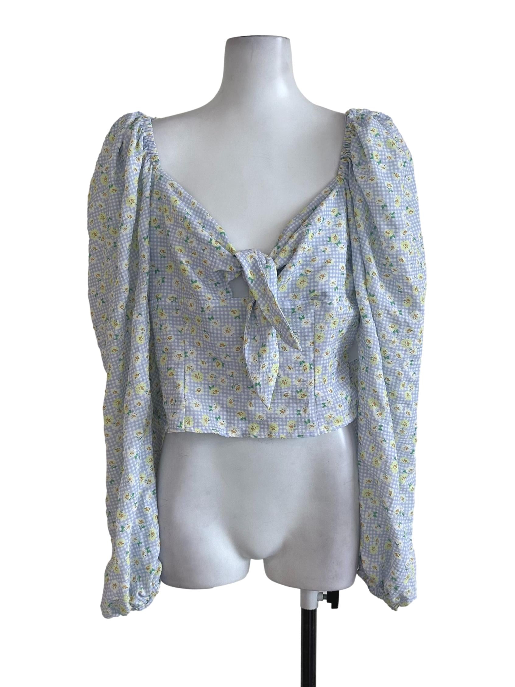 Lavendar Purple Plaid Floral Knot Top