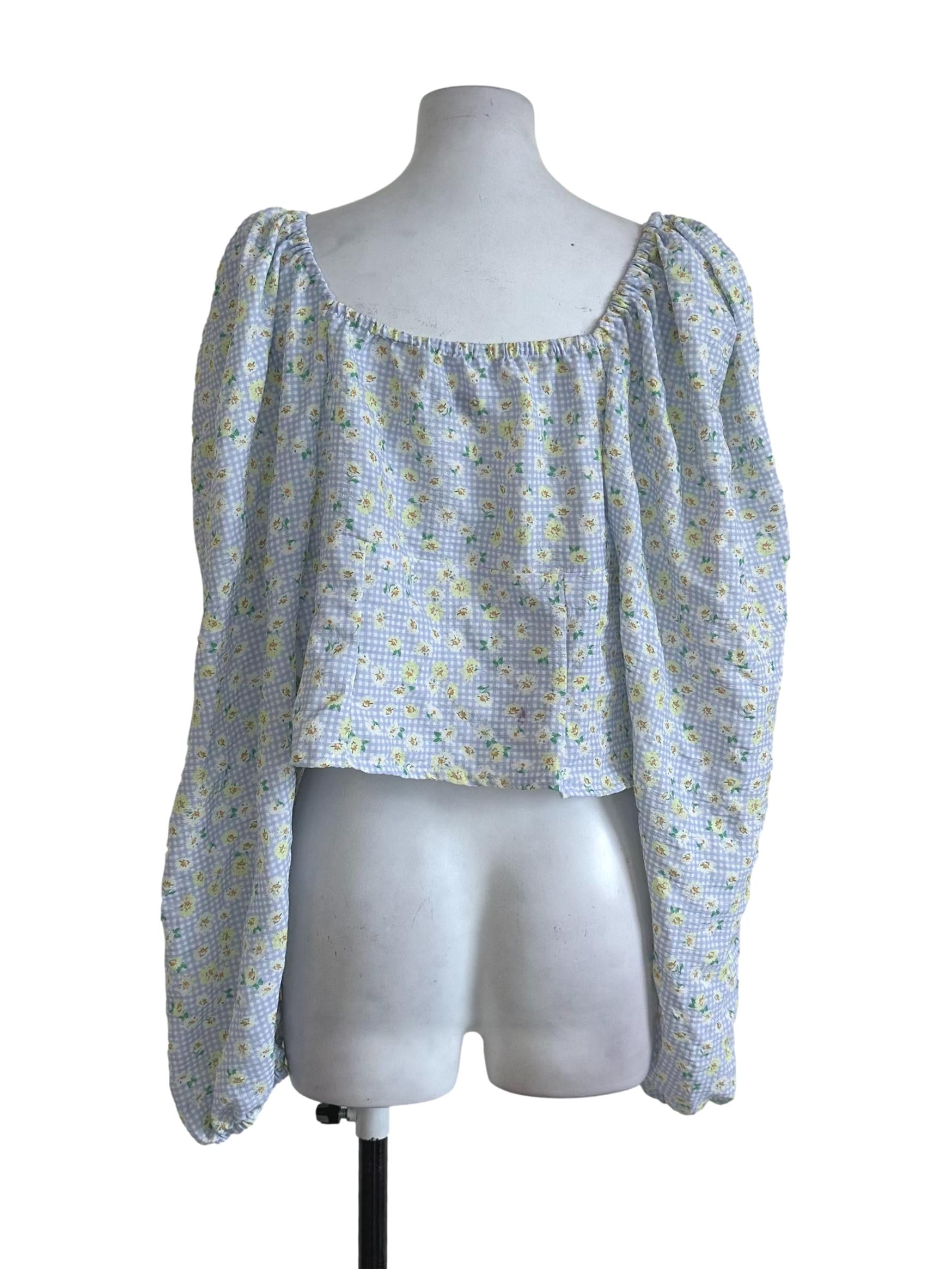 Lavendar Purple Plaid Floral Knot Top