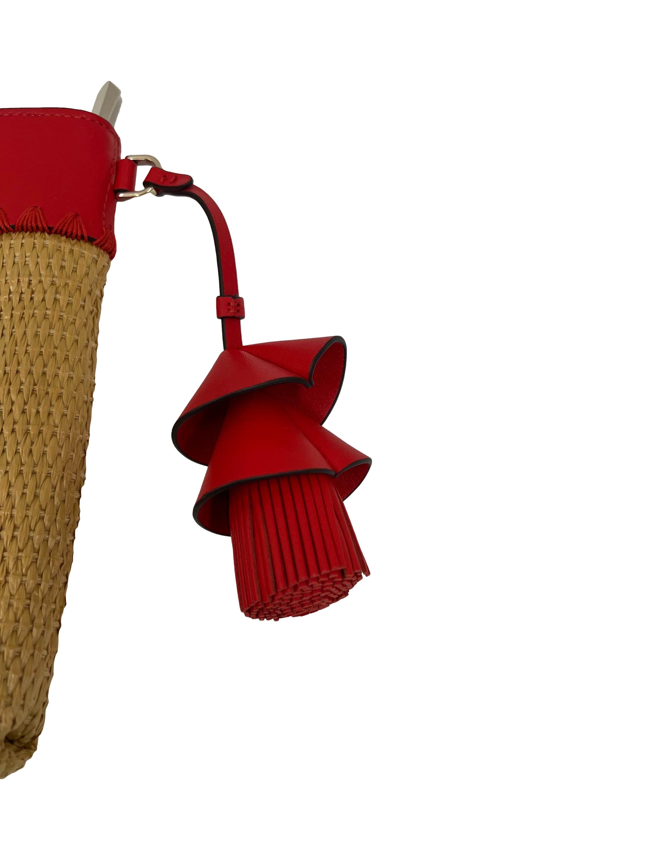 Red Roma Embellished Tomato Straw Clutch