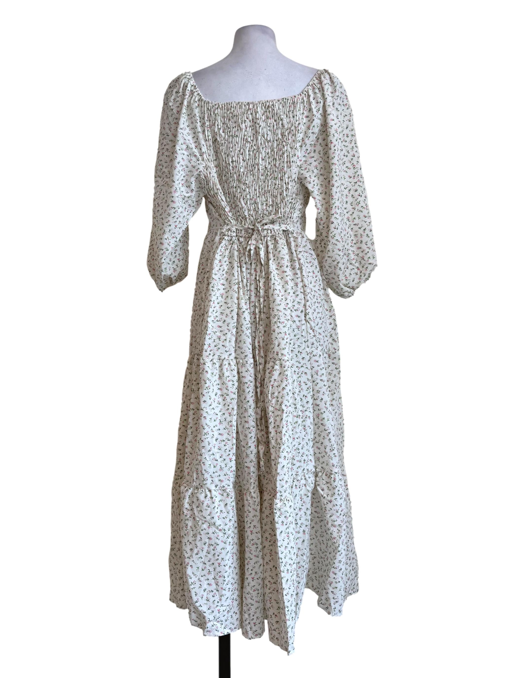 Dakota White With Floral Motif Square Neck Dress