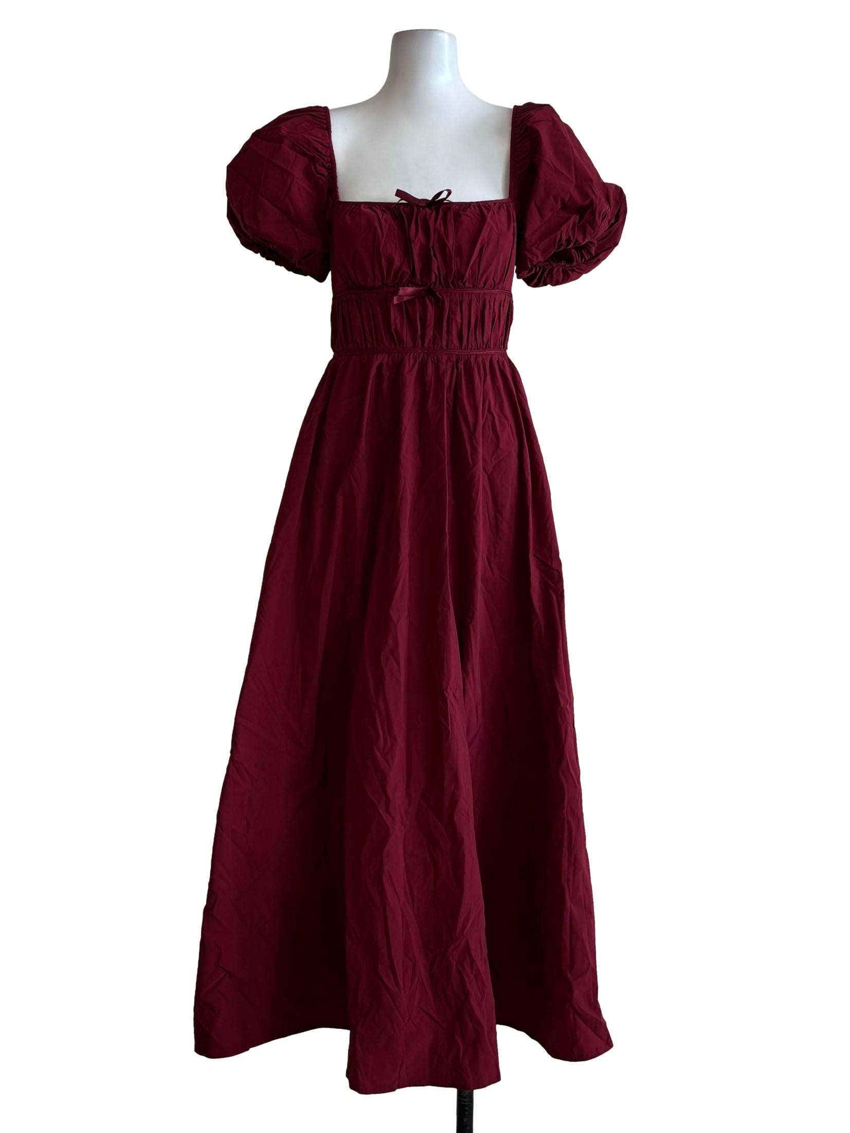 Burgundy Red Puff Sleeve Princess Dress