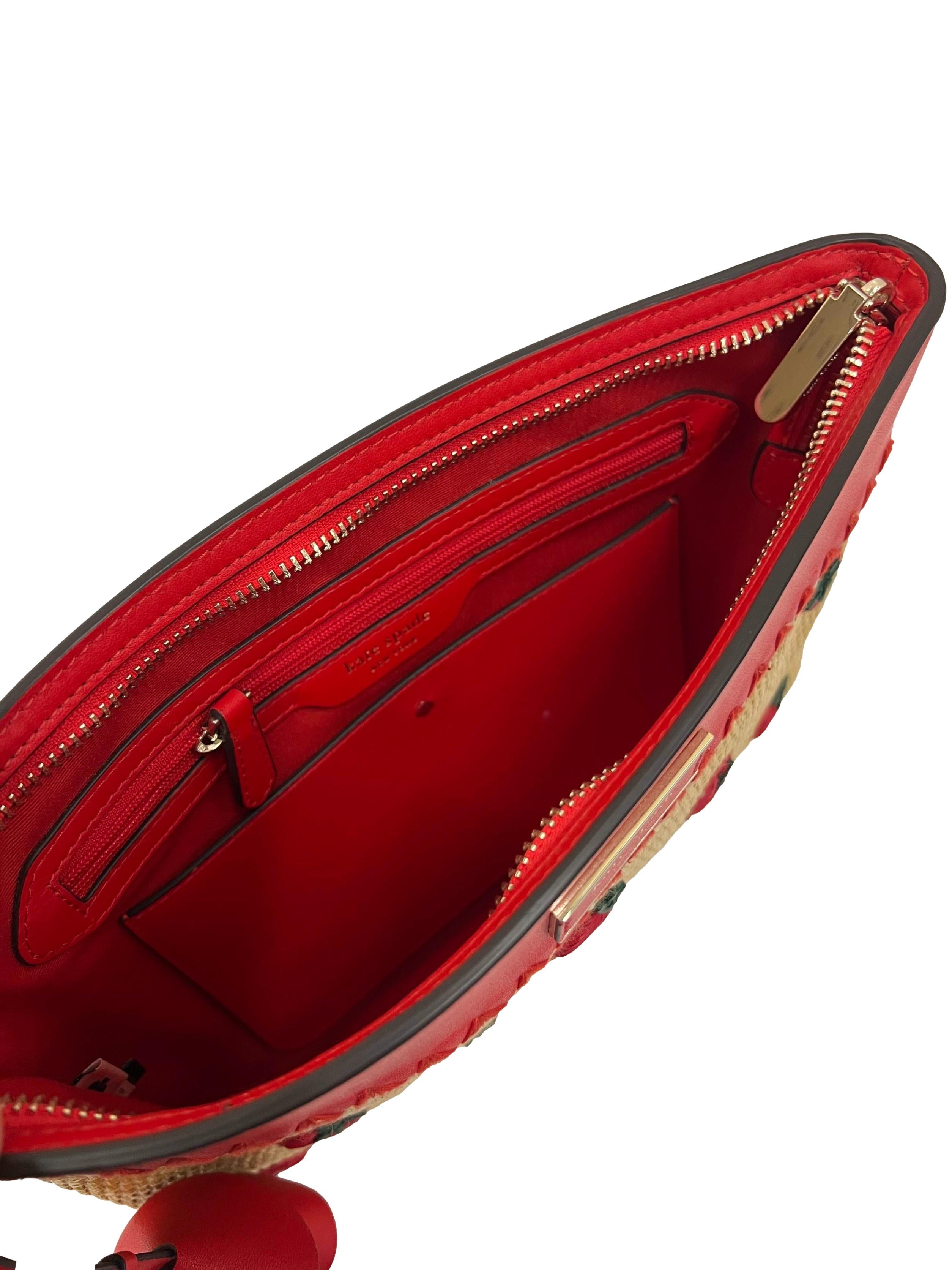 Red Roma Embellished Tomato Straw Clutch