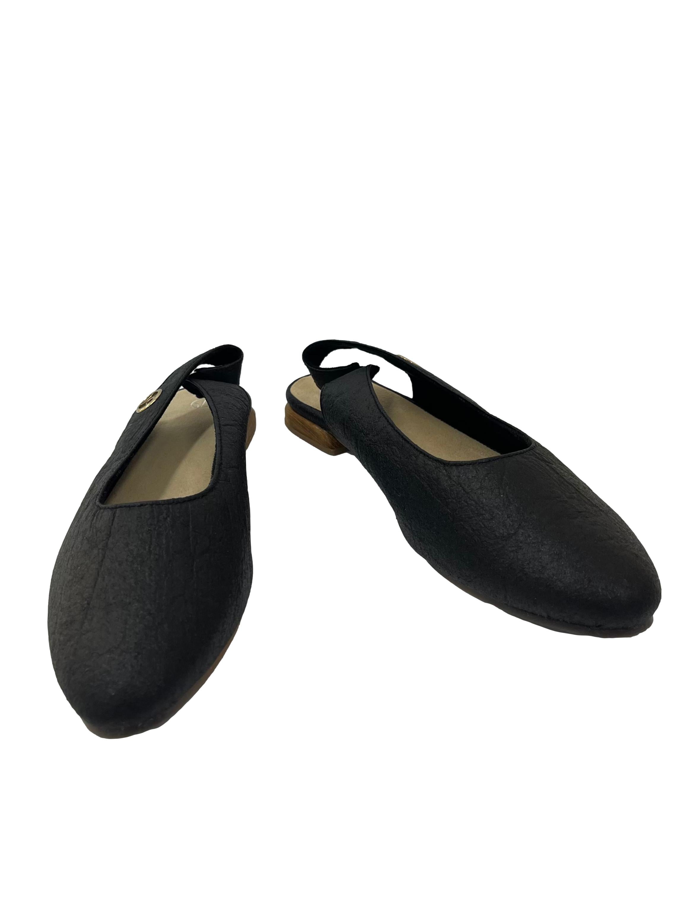 Charcoal Black Cannes Slingback Flat