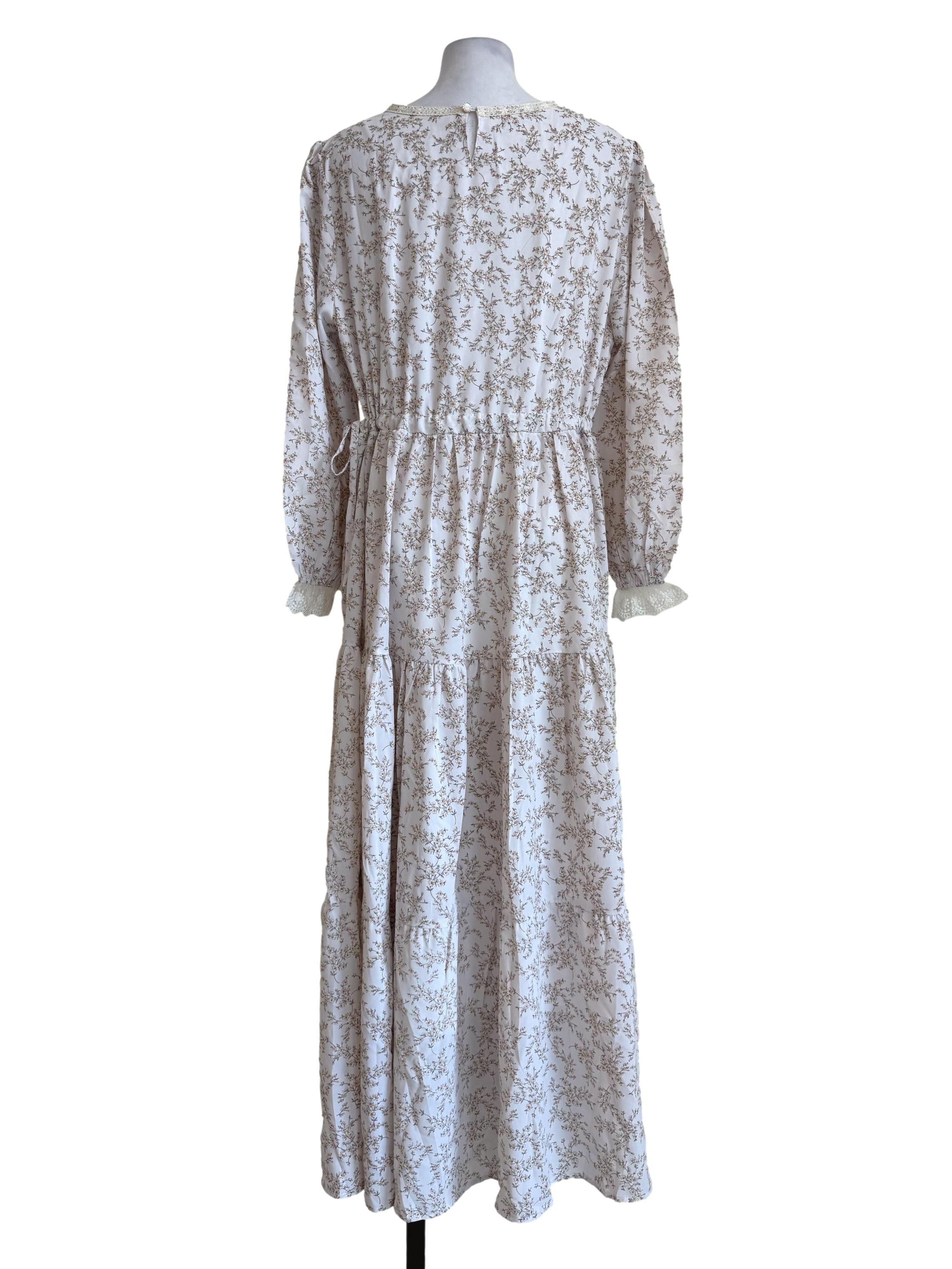 Ceramic Grey With Floral Motif Long Sleeve Dress
