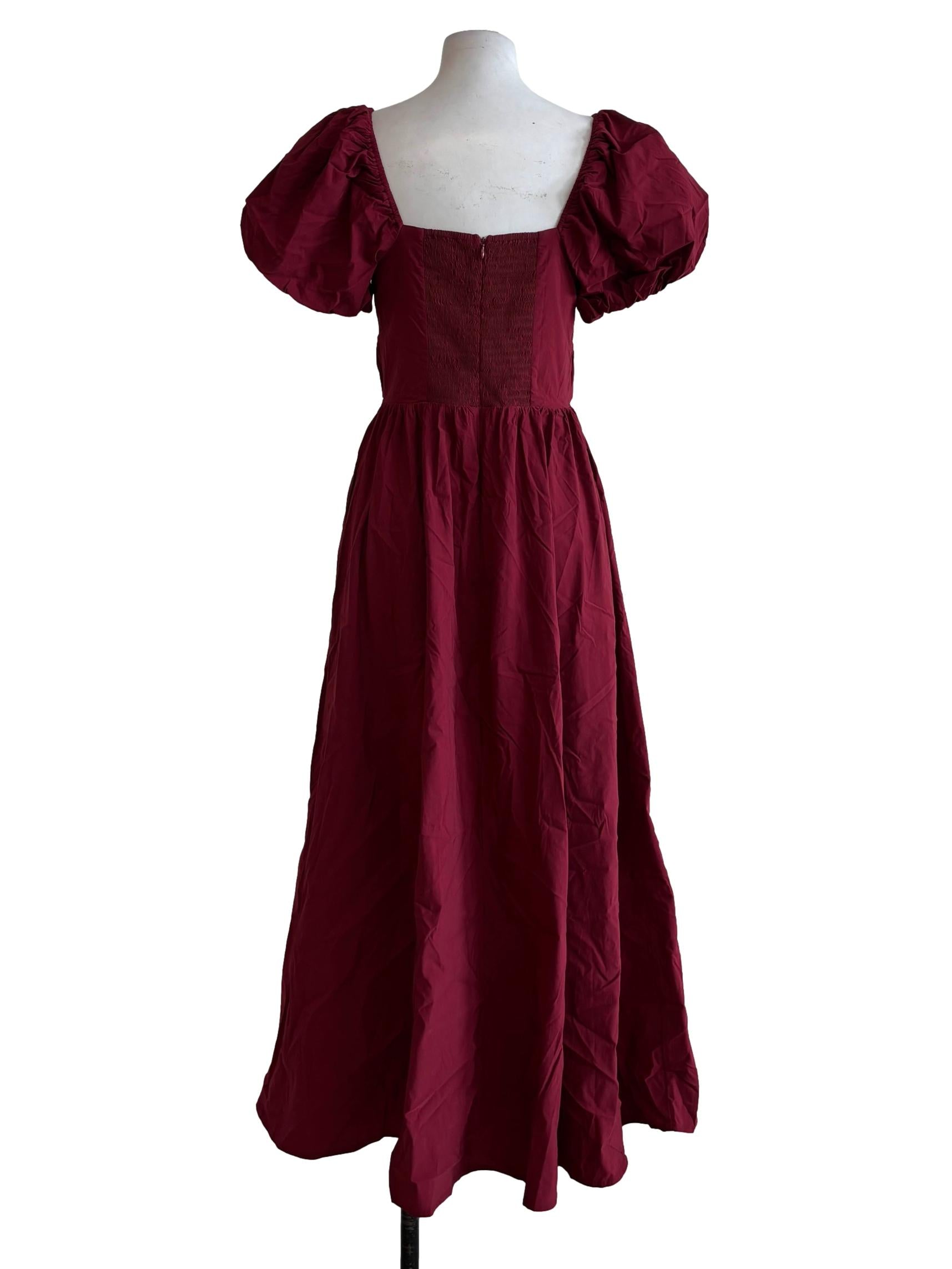 Burgundy Red Puff Sleeve Princess Dress