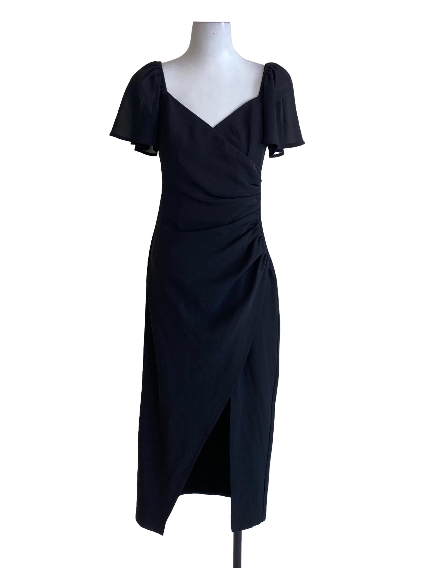 Onyx Black V-Sweetheart Circular Cap Sleeve Wrap Dress