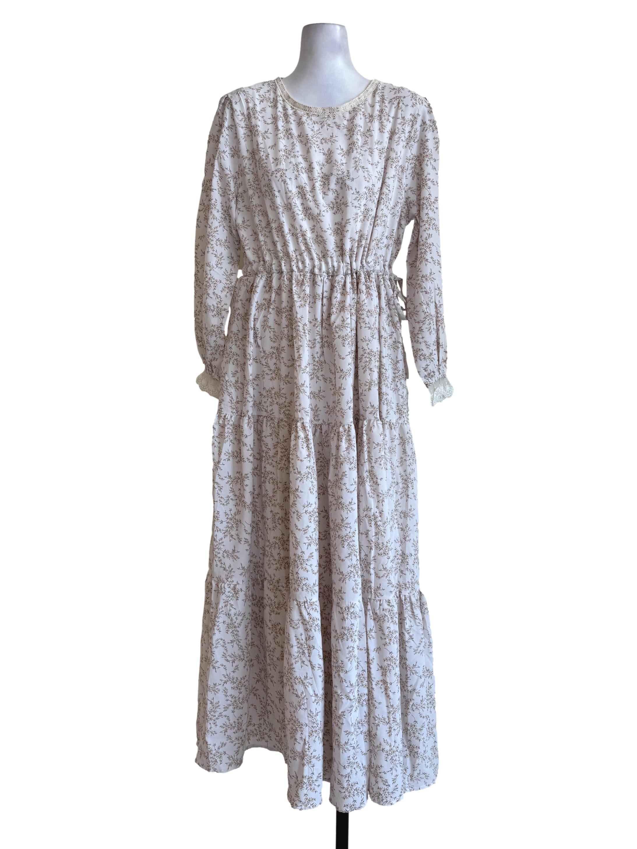 Ceramic Grey With Floral Motif Long Sleeve Dress