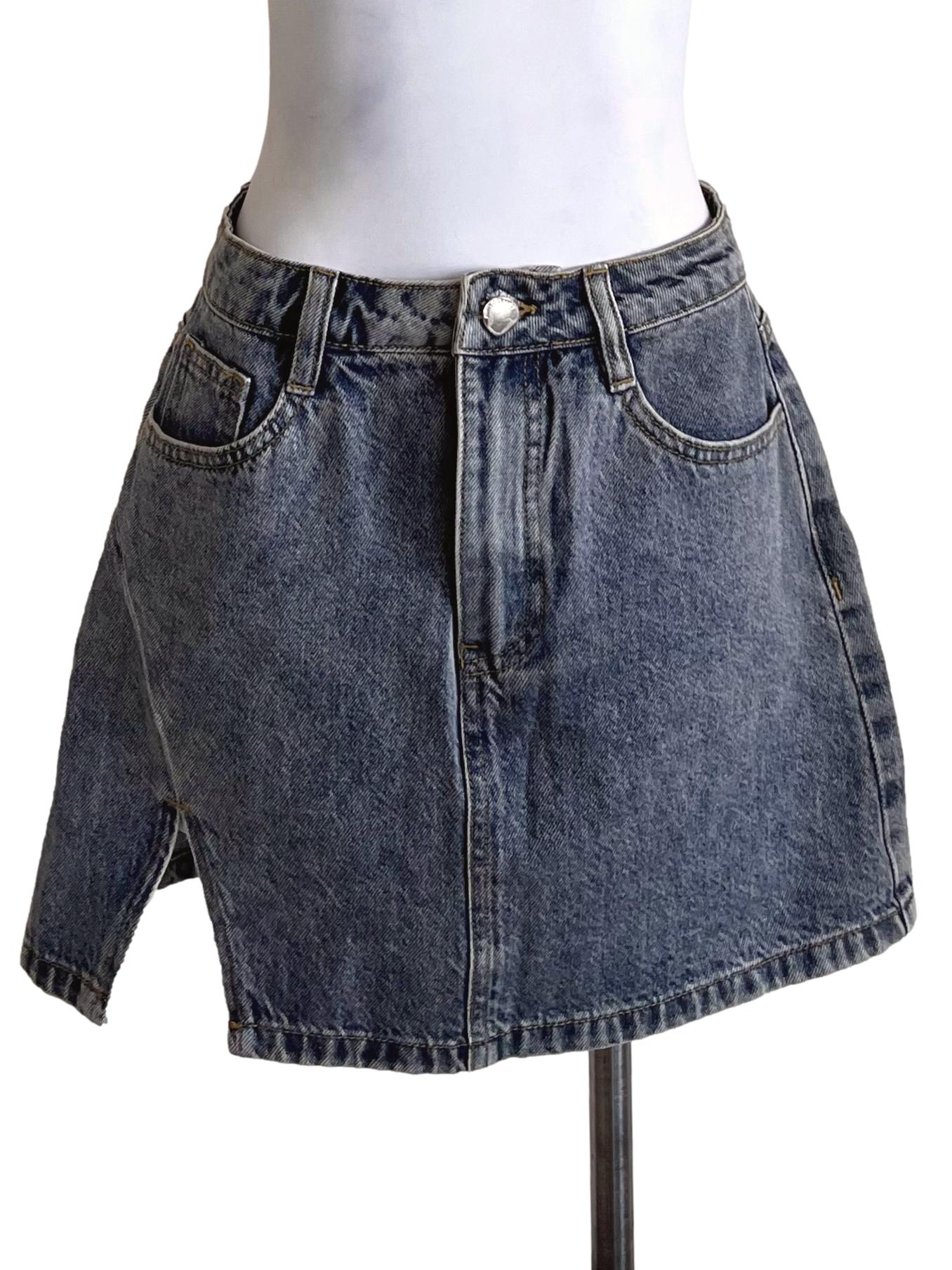 Stone Blue Denim Mini Skirts