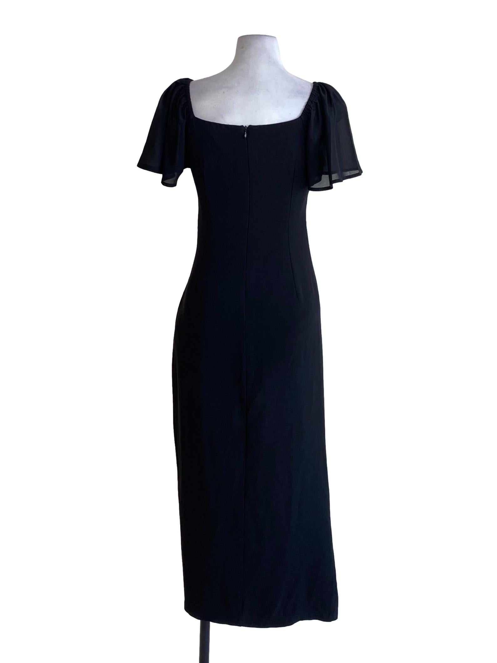 Onyx Black V-Sweetheart Circular Cap Sleeve Wrap Dress
