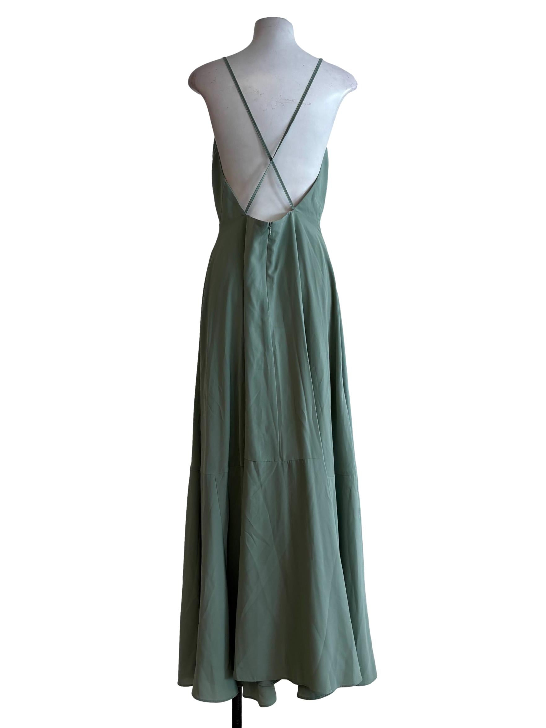 Seafoam Green Plunging Neckline Flare Dress