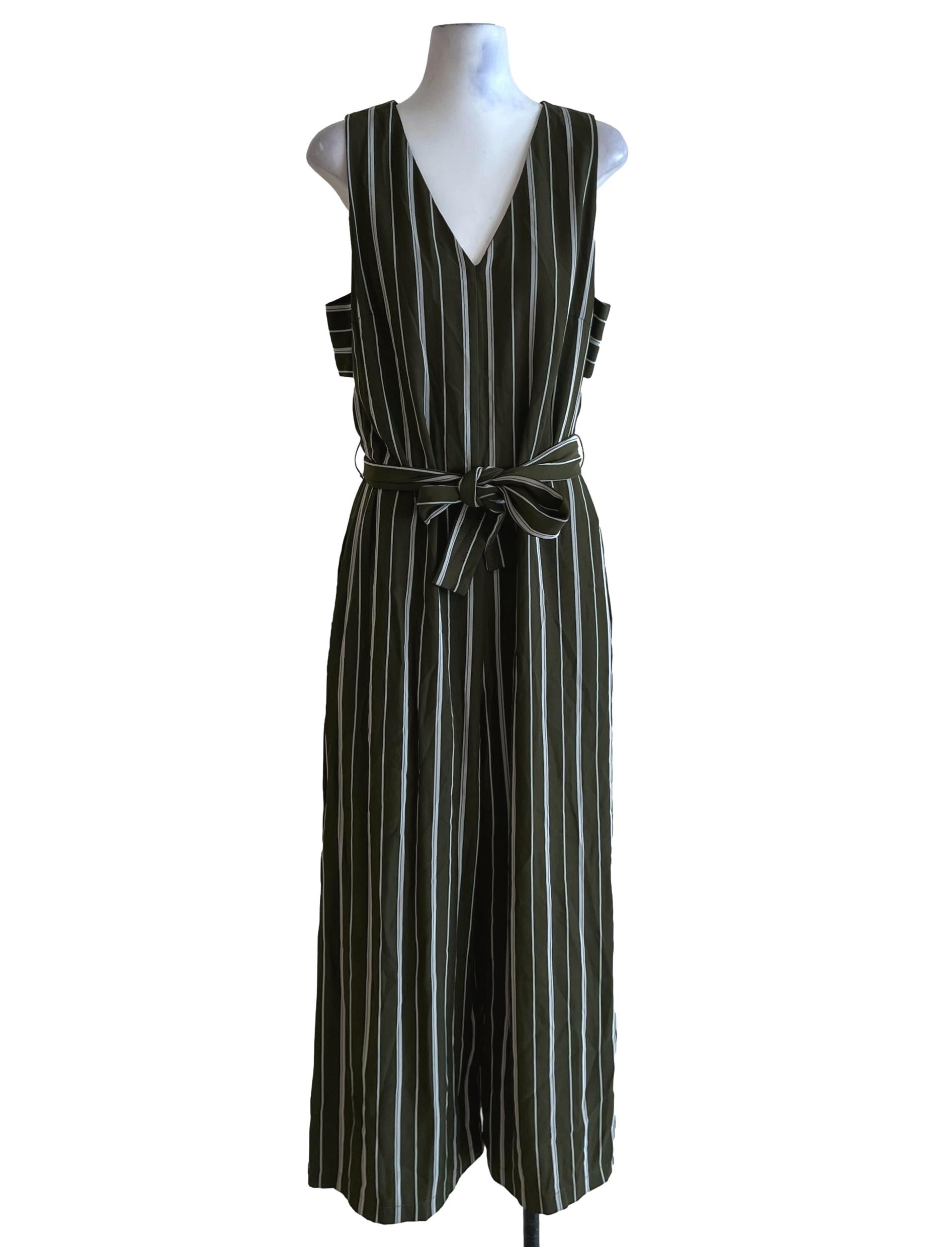 Moss Green Chalk Stripe Jumpsuit