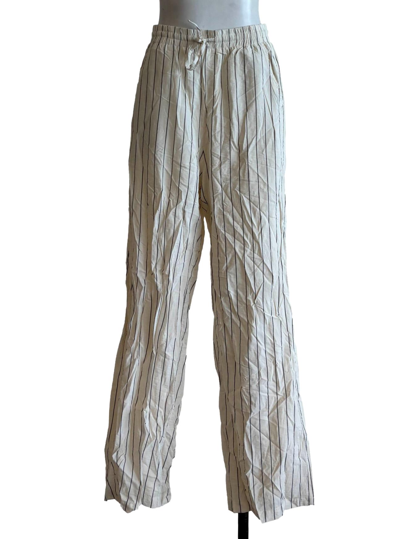 Cream Striped Cotton Pants