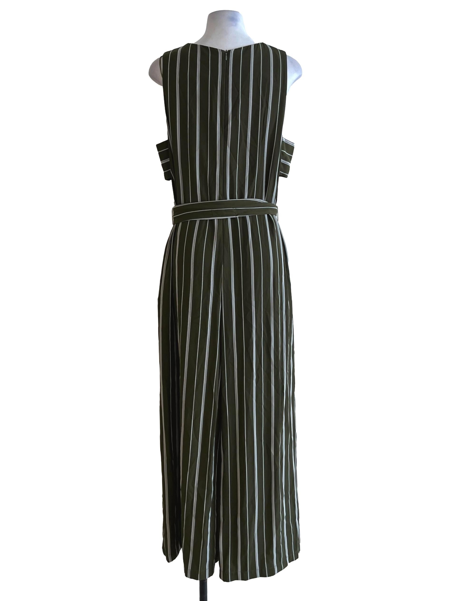 Moss Green Chalk Stripe Jumpsuit