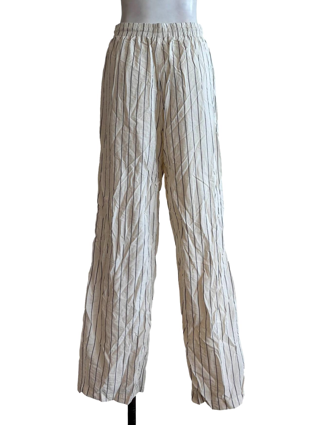 Cream Striped Cotton Pants