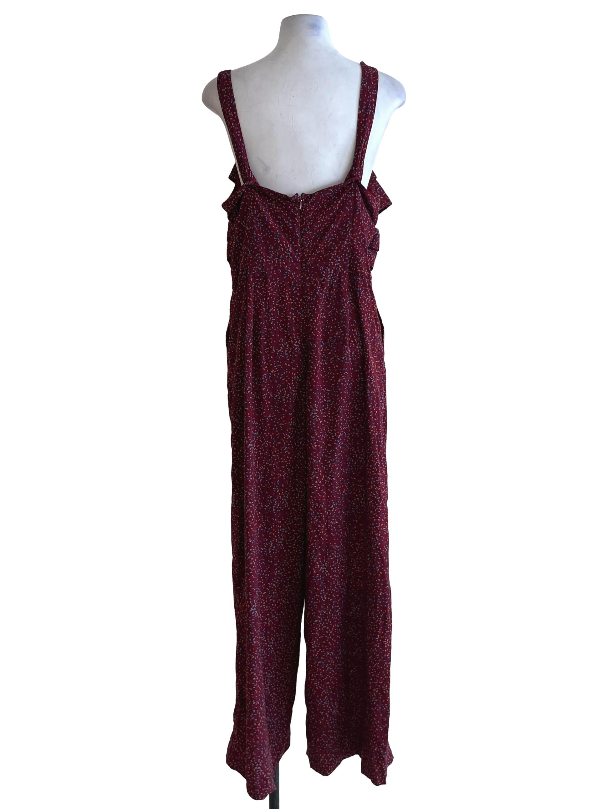 Wine Red Polka Dot Pleats Jumpsuit