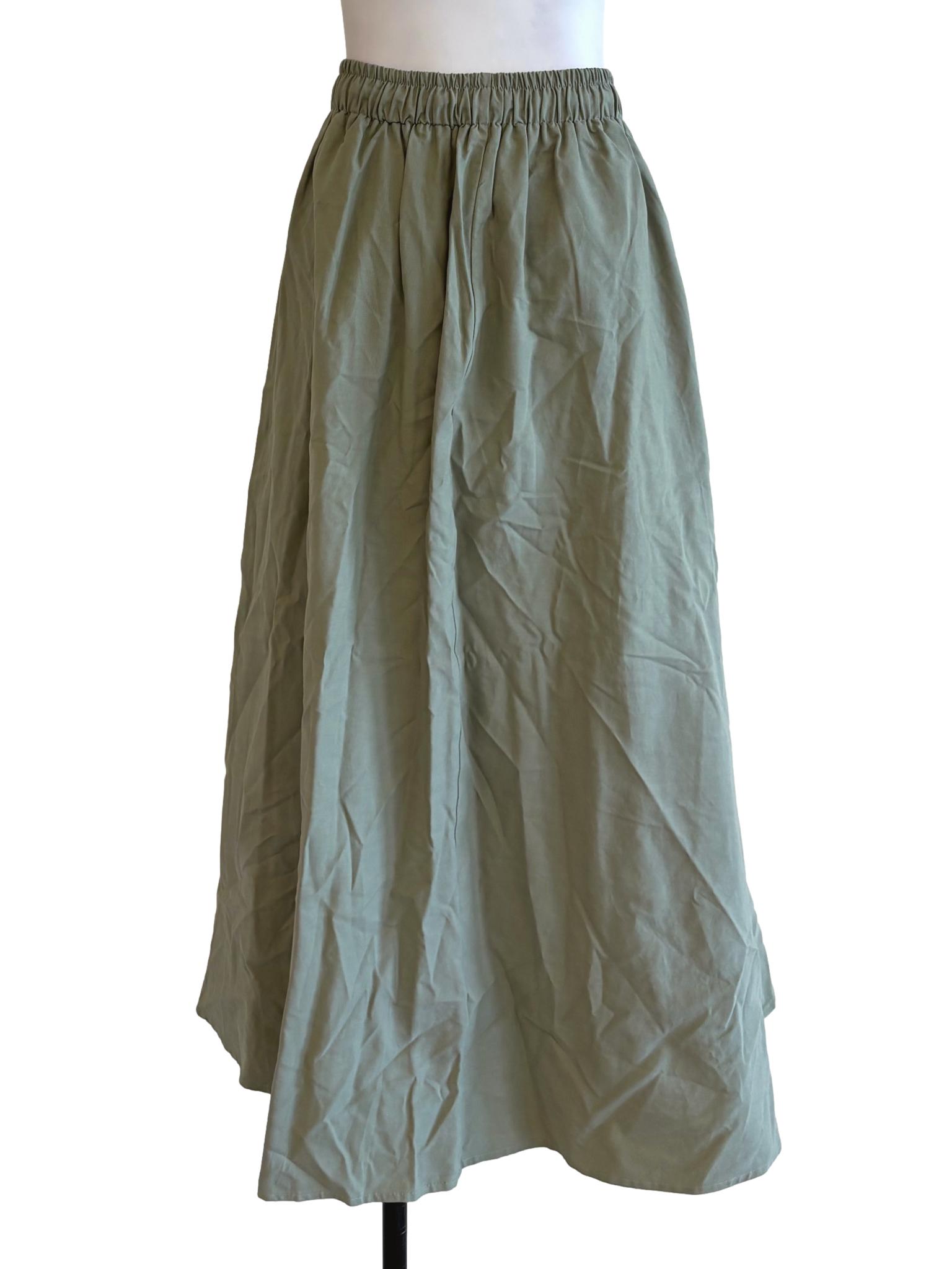 Sage Green Cotton Midi Skirt TEM