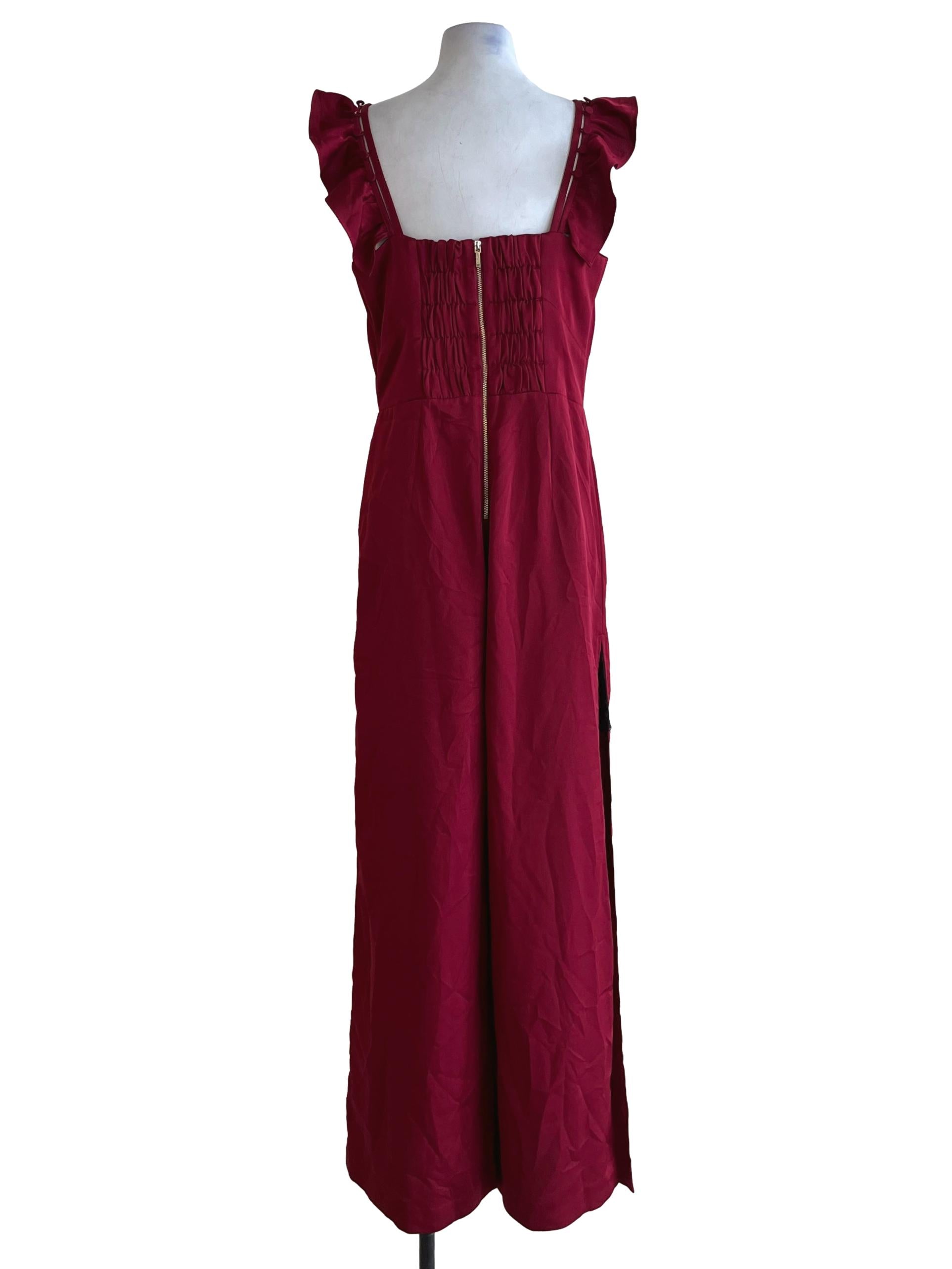 Ruby Red Ruffle Neckline Jumpsuit