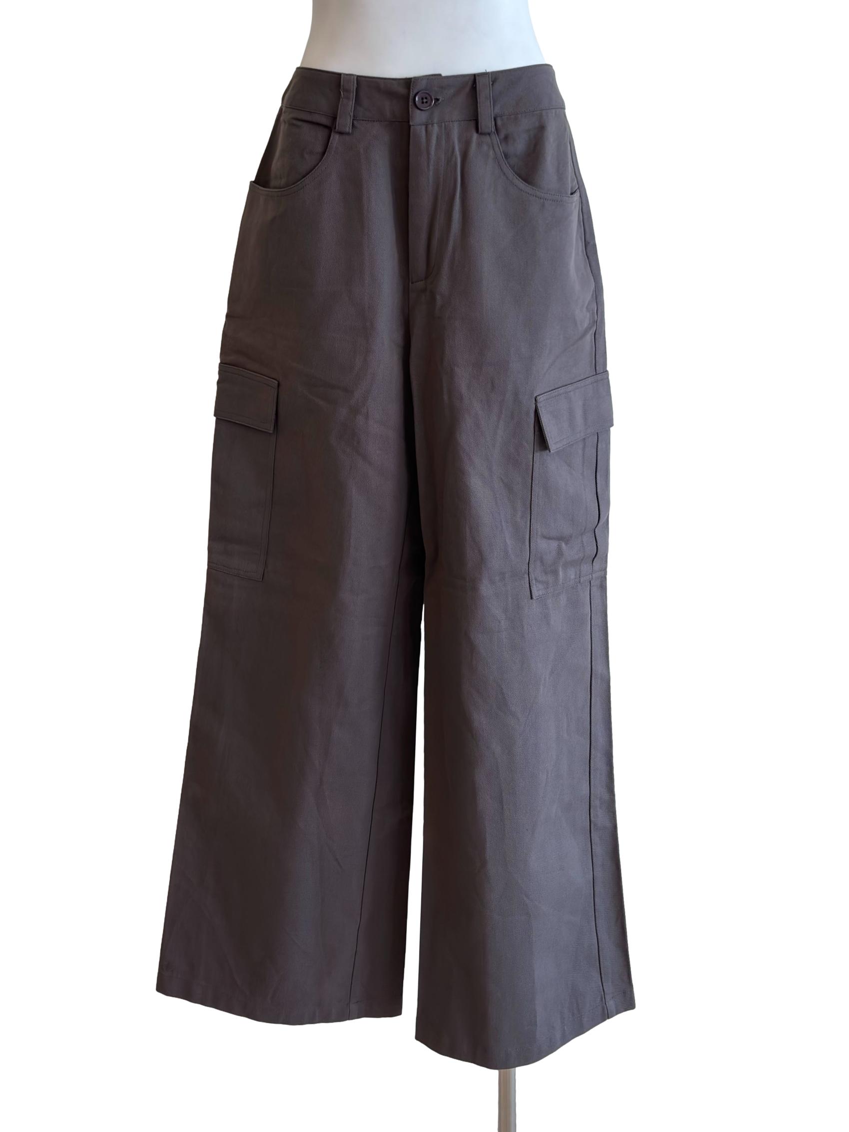 Ash Grey Wide Cargo Pants