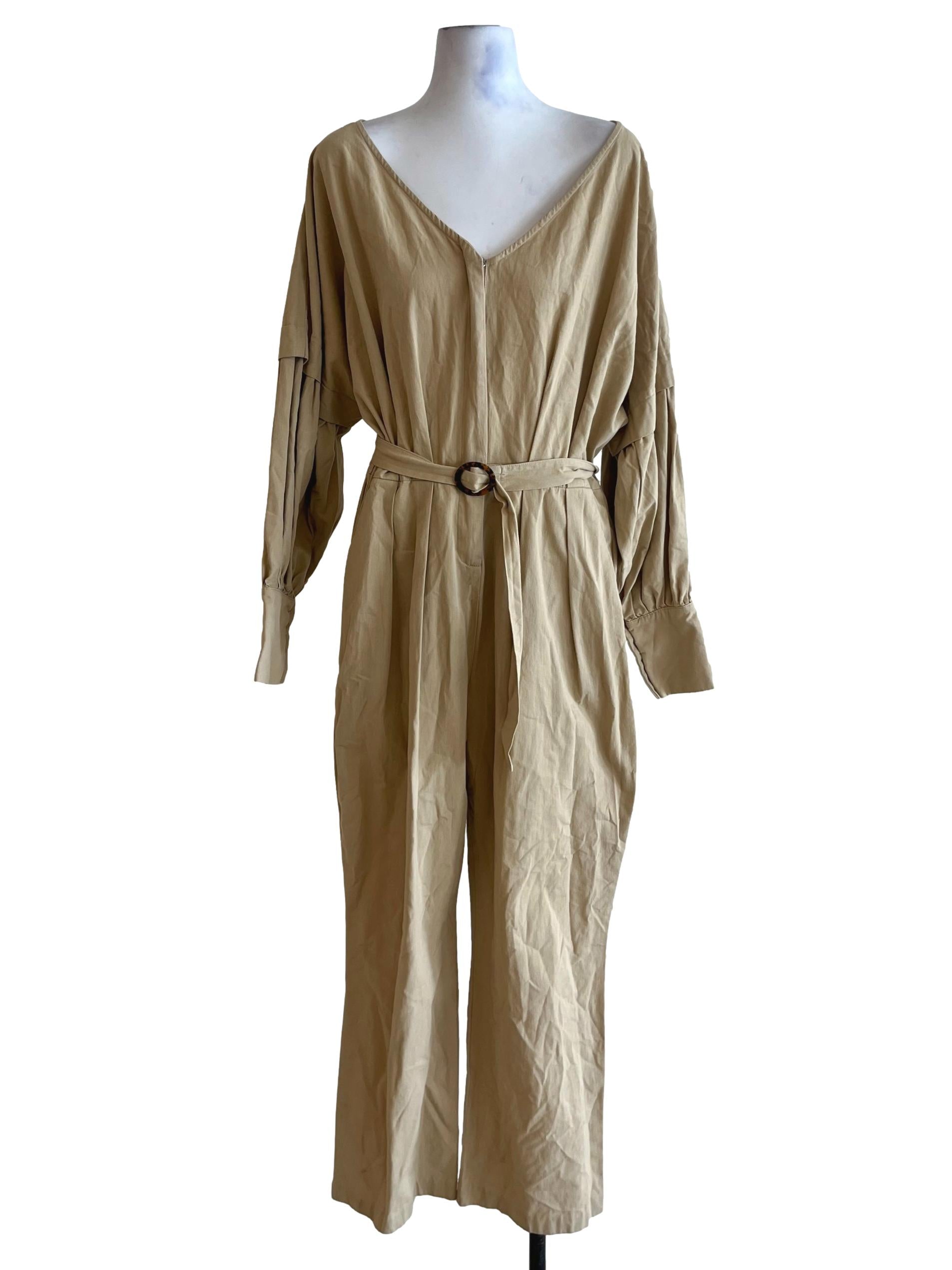 Beige V-Neckline Jumpsuit