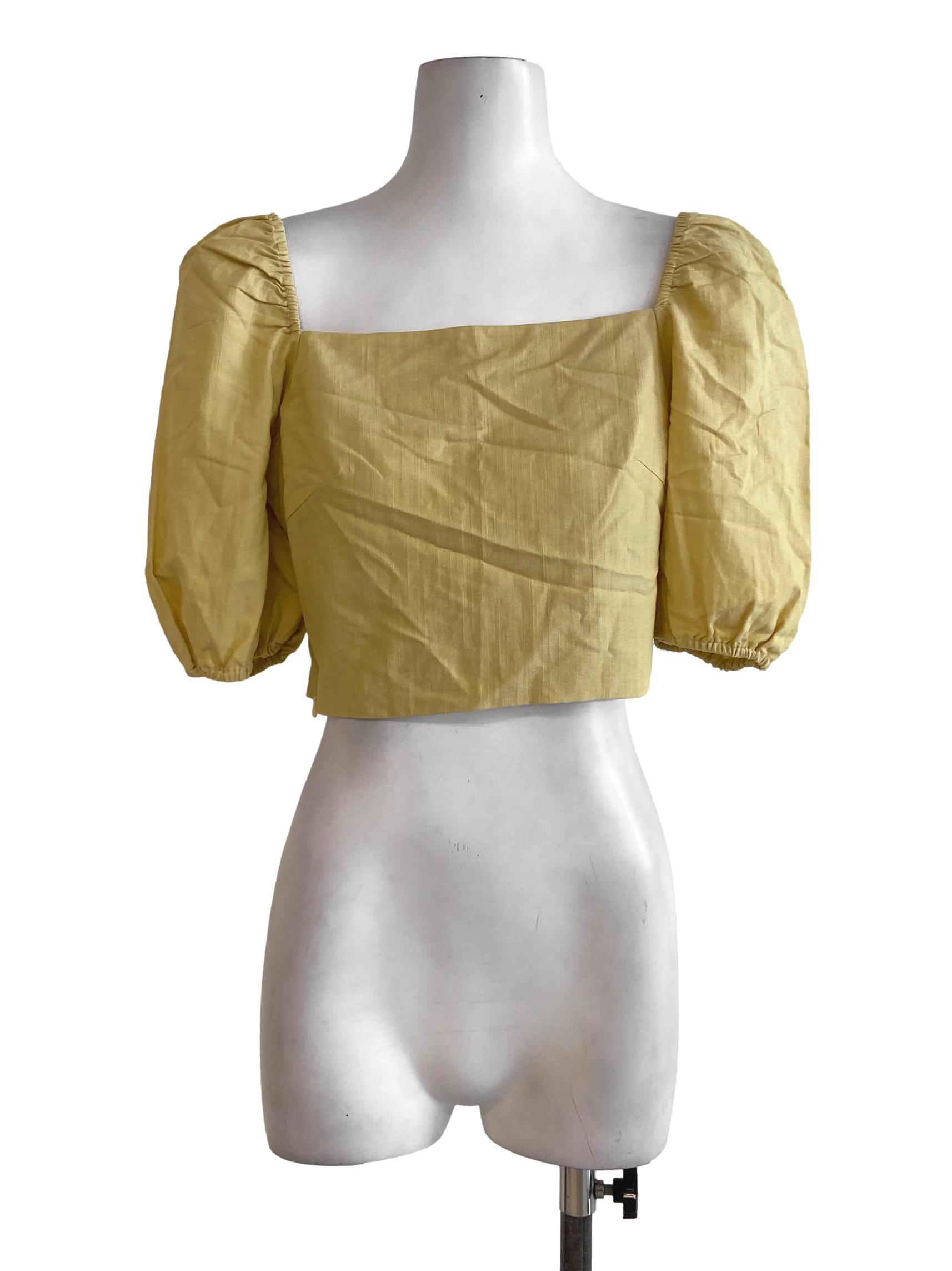 Butter Yellow Juliet Sleeve Crop Top TTR