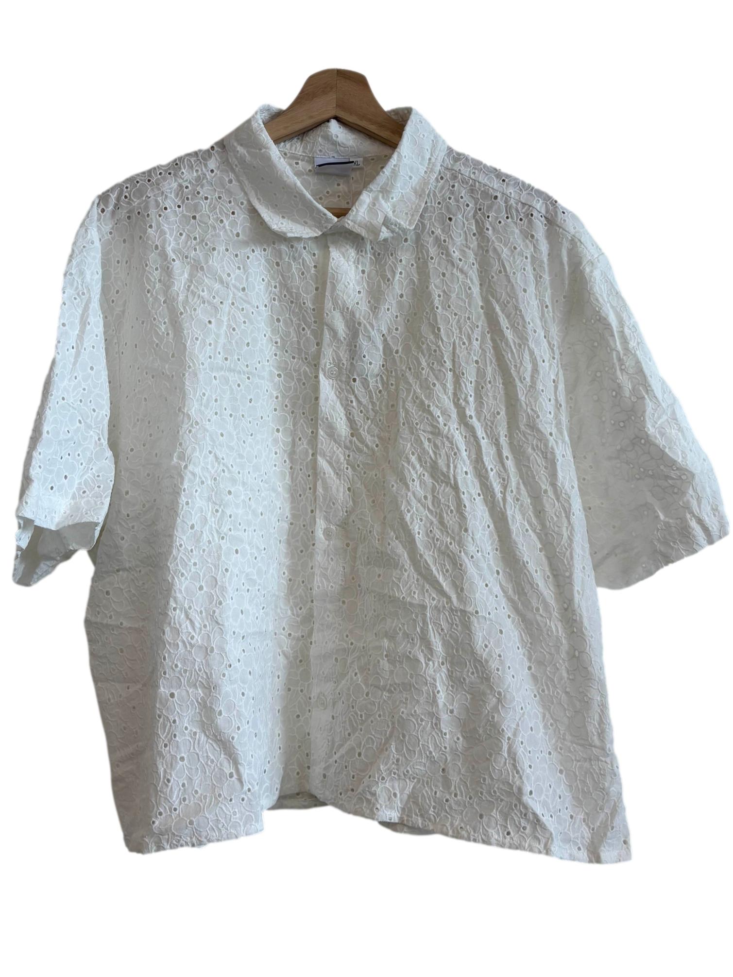 Powder White Embroidered Cotton Shirt